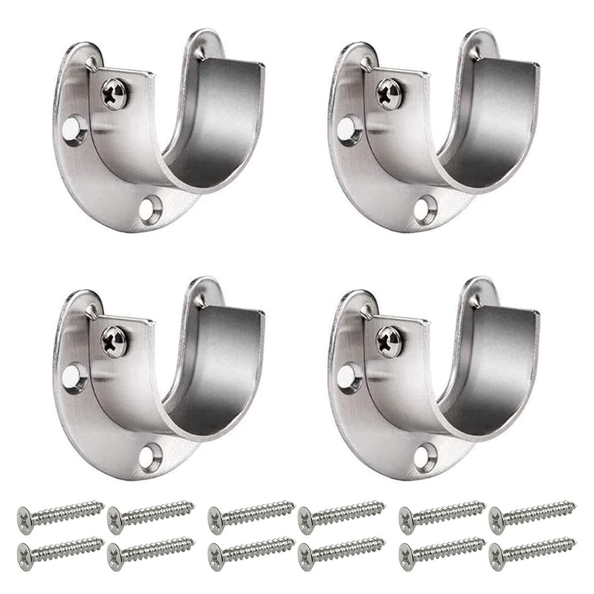 Closet Rod Bracket, 2 Sets Stainless Steel U Shaped Shower Curtain Support Bracket Cabinet Socket Holder With Screw Wardrobe For 1 Inch Diameter Pole