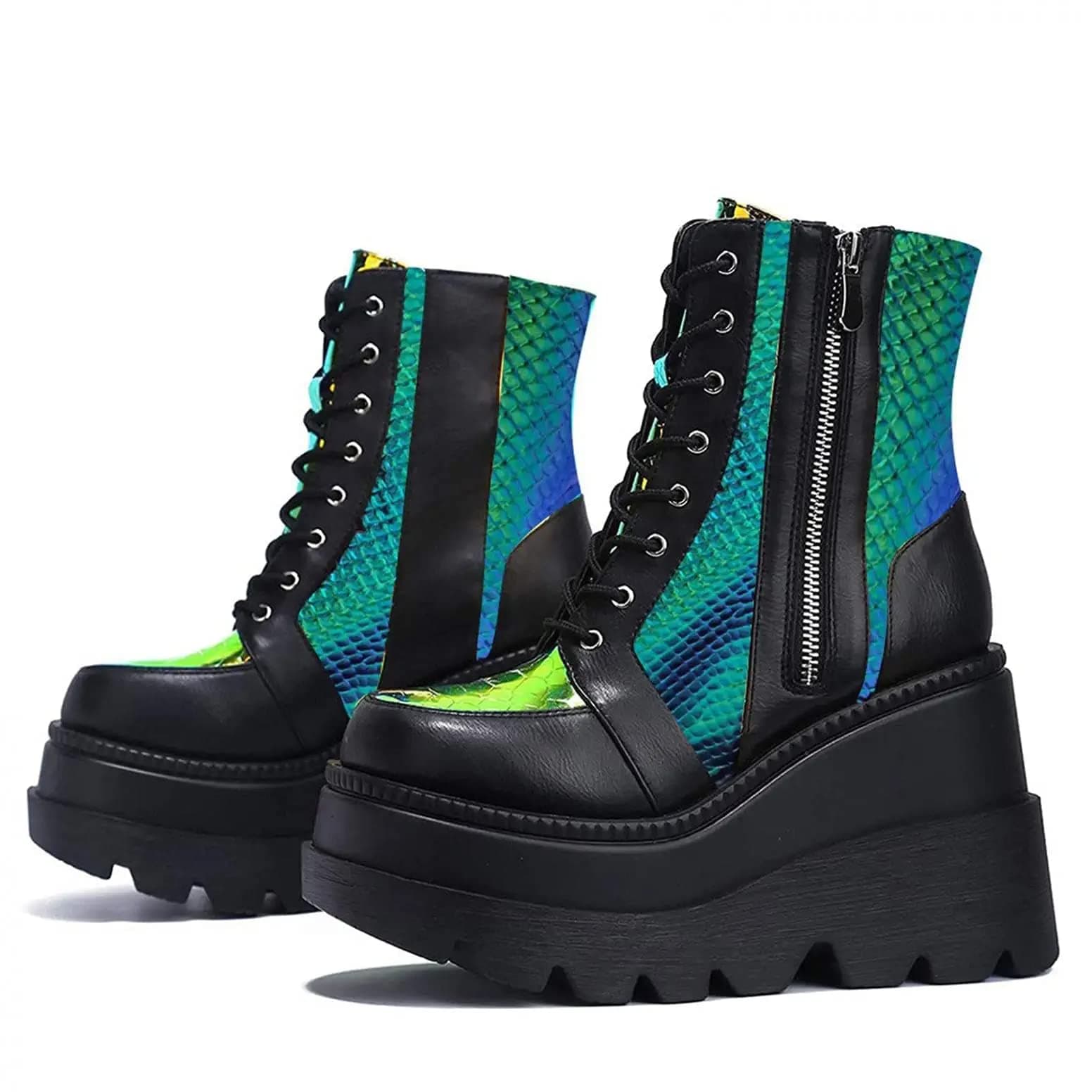 Platform Ankle Boots With Chunky Block Heels for Women Goth Boots Buckle Strap Wedge Motorcycle Platform Chelsea Boot