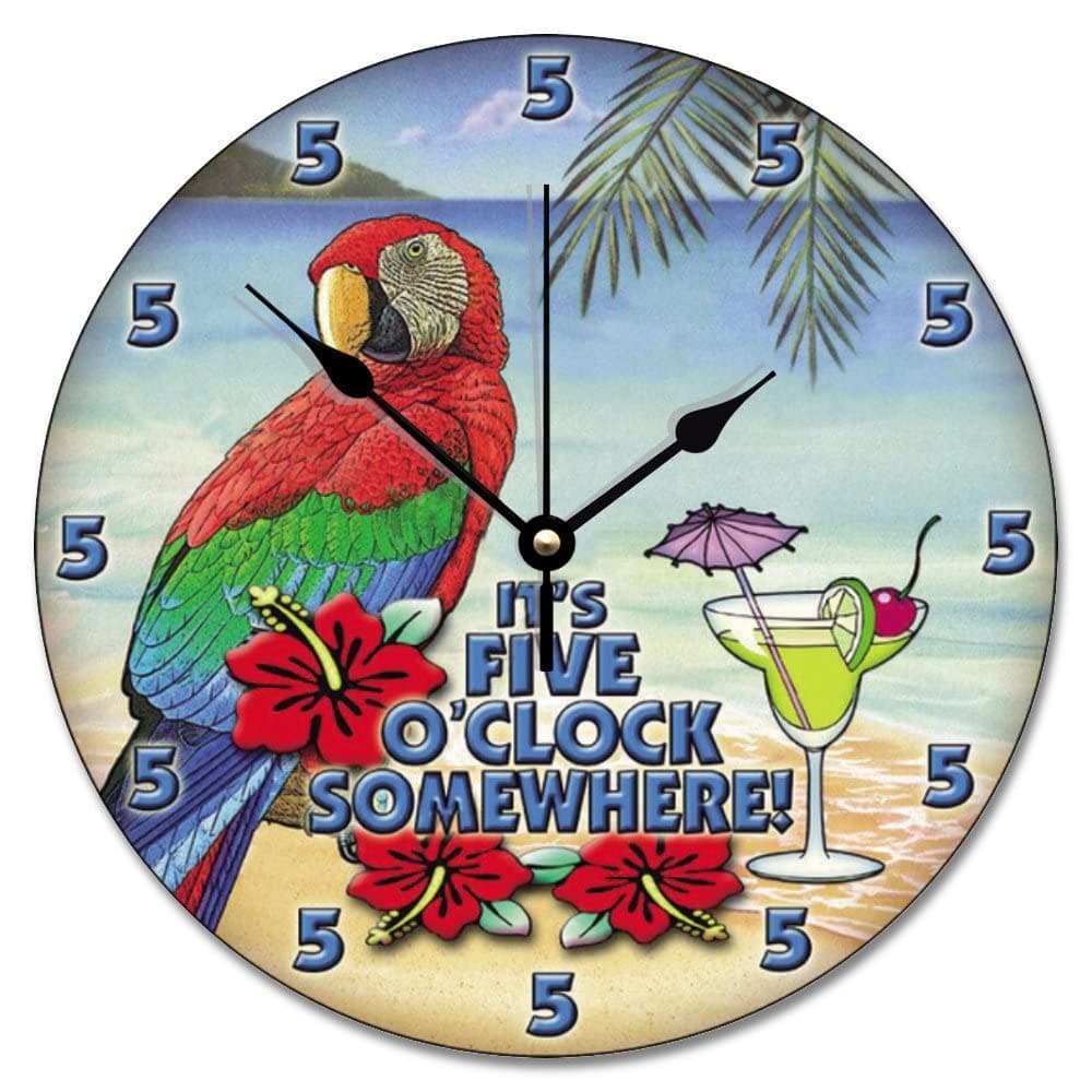 ArogGeld It 5 OClock Somewhere Wall Clock Parrot Martini Retired Wood Clock 10 Inch Silent Non