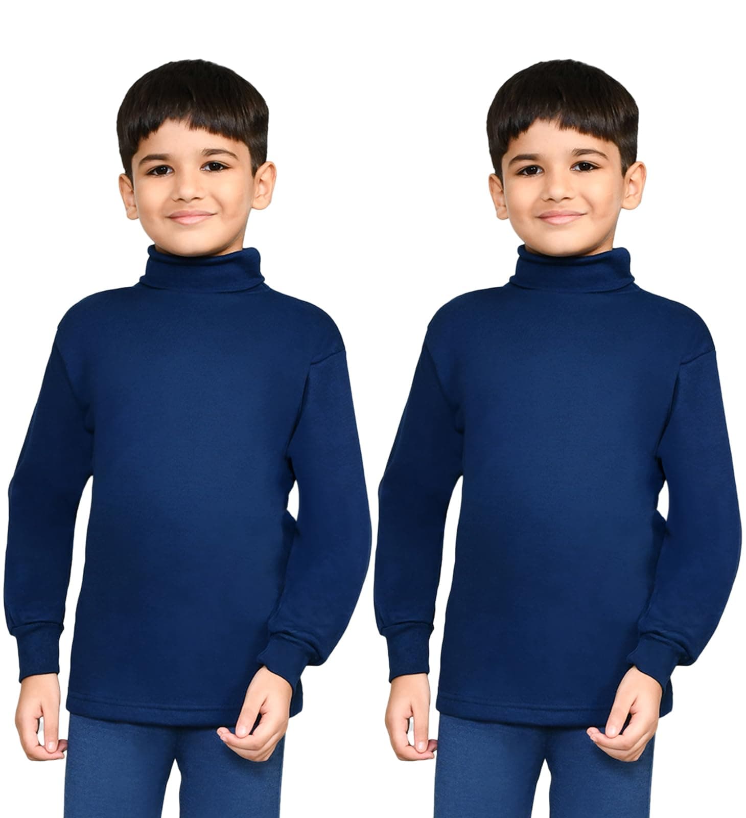 Lux Cott's Wool Boys High-Neck Full Sleeves Thermal Top | High Neck Thermal Top for Boys | Pack of 2