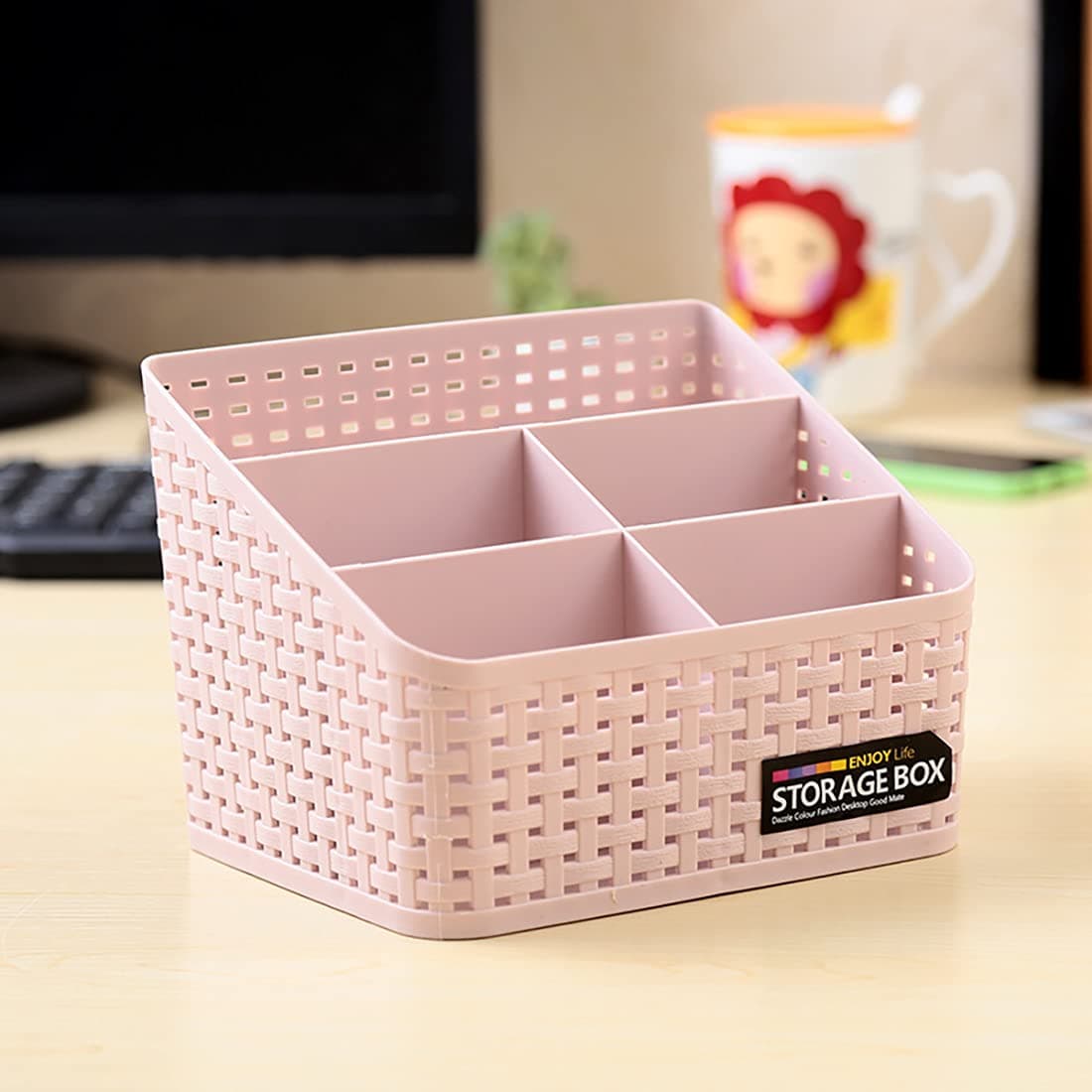 Fanmeili SN2245 Desktop Organizer Desk Storage Container, Pink