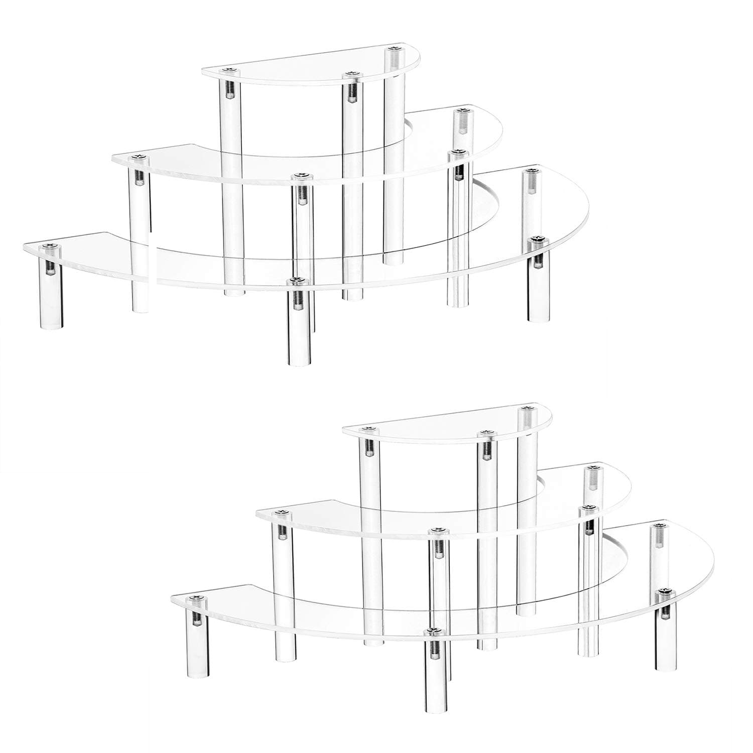 YestBuy Acrylic Risers Display Stand For Pop Figures, 3 Tier Cupcake Stand, Perfume Stand Organizer,2 Pack Half Moon Dessert Stand for Food, Acrylic Display Stand for Collections.