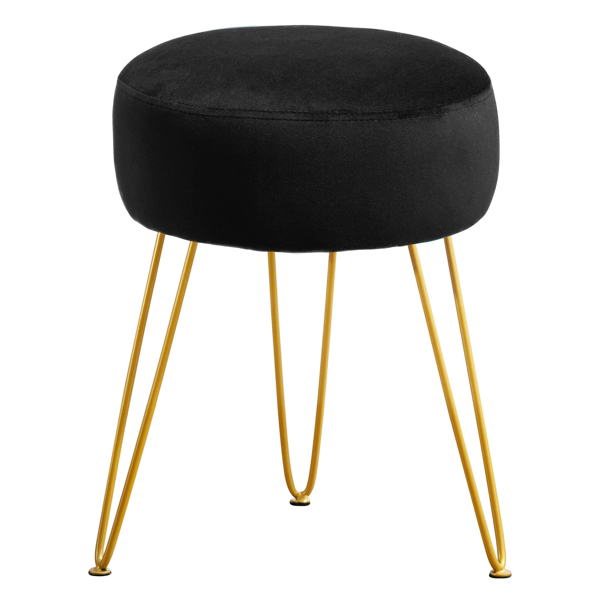 LUE BONA Vanity Stool, Black Vanity Stools for Makeup Room, Round Ottoman Foot Stool, Velvet Footrest Vanity Chair for Bathroom Vanity, Bedroom, Living Room, Entryway, Offices