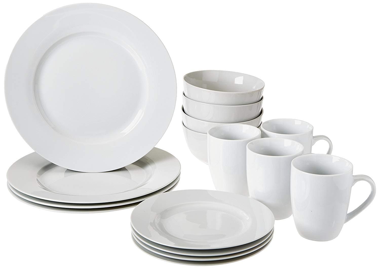 Dinnerware Set for 4, 16-Piece AB-Grade Porcelain Plates Bowls, Microwave Dishwasher Safe, White
