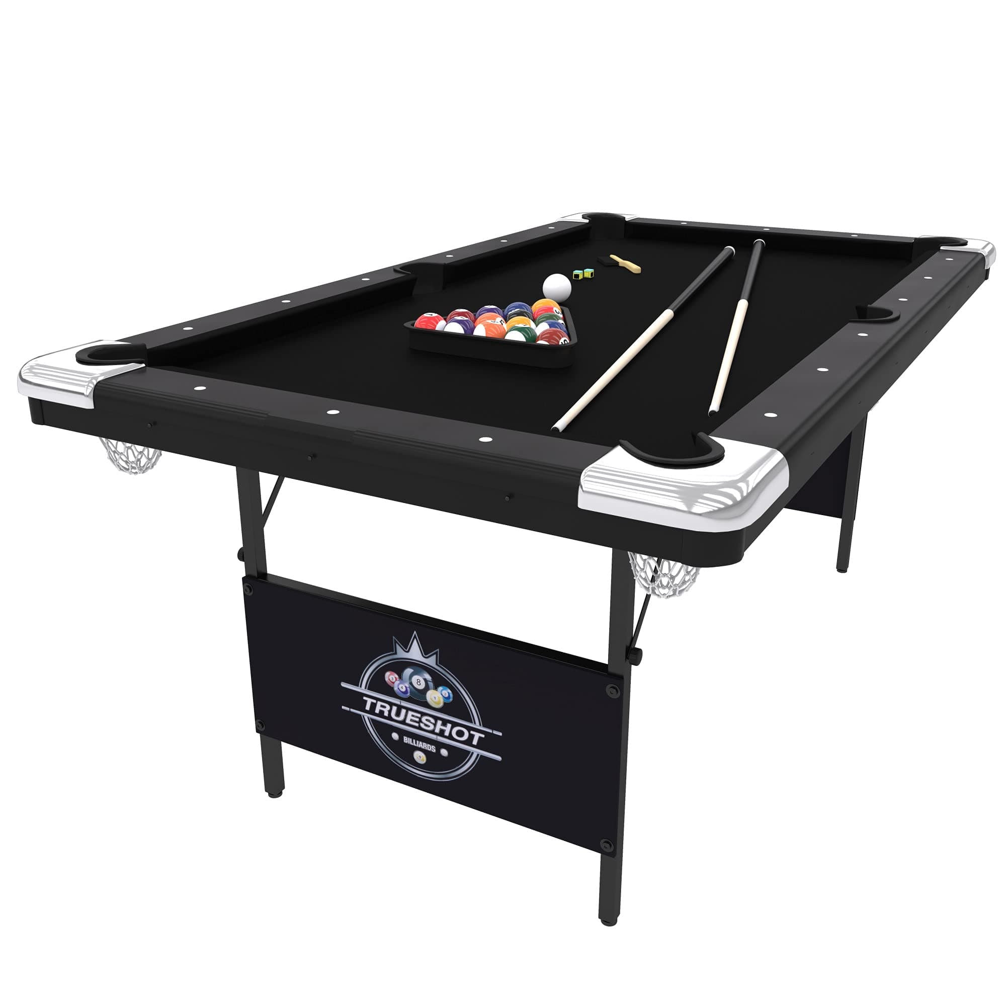 Fat Cat Trueshot 6 Foot Foldable Pool Table, Folding Billiard Table with Leg Levelers, K-818 Bumpers, Space Saving Design, Includes Cues and Balls