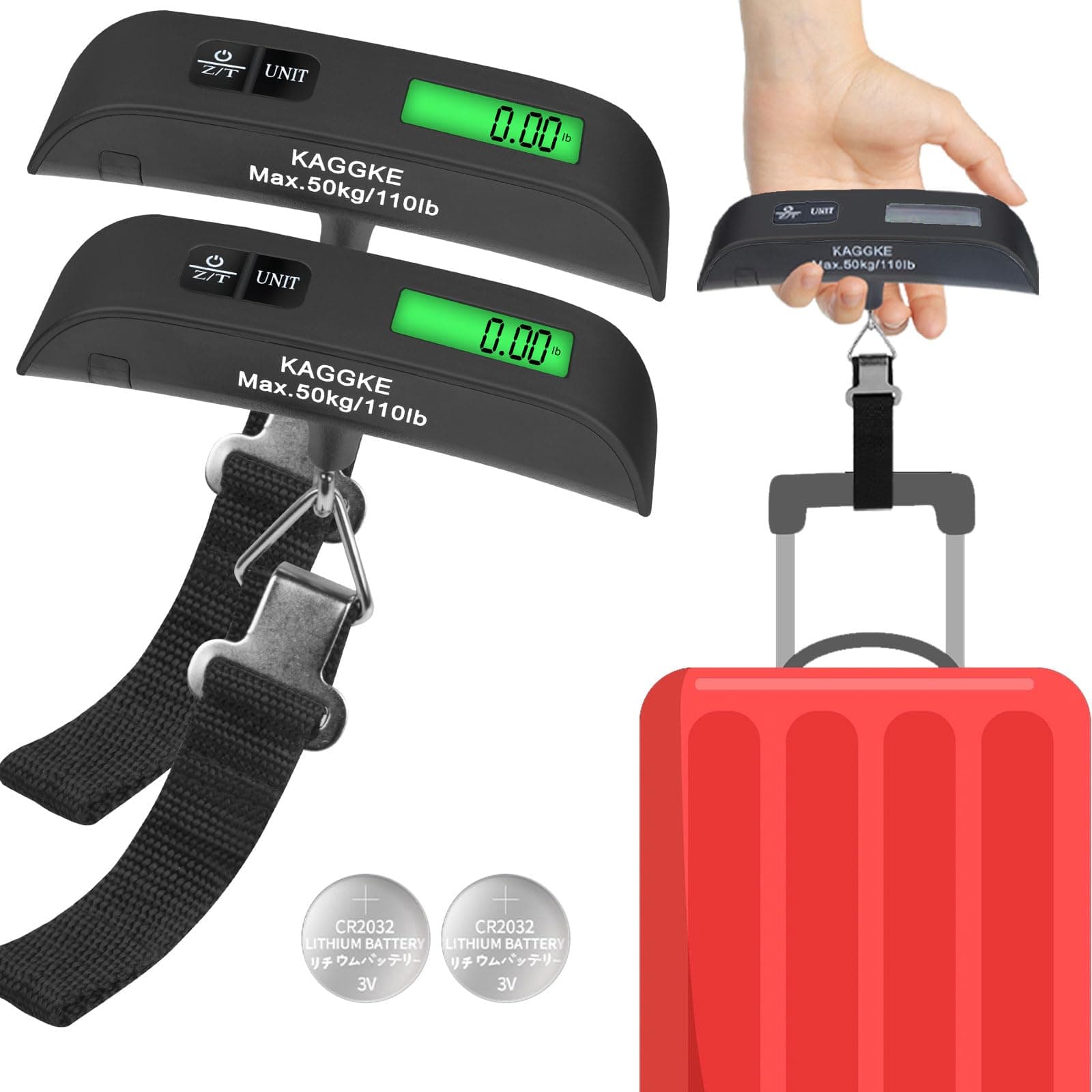2 Pcs-Black Travel Digital Luggage Scale - Portable Baggage Scale - Suitcases Weight Scales - Ideal for Travel Scale Luggage Weight - 110LB/50KG, Includes Battery - Temperature Display Hanging Scales