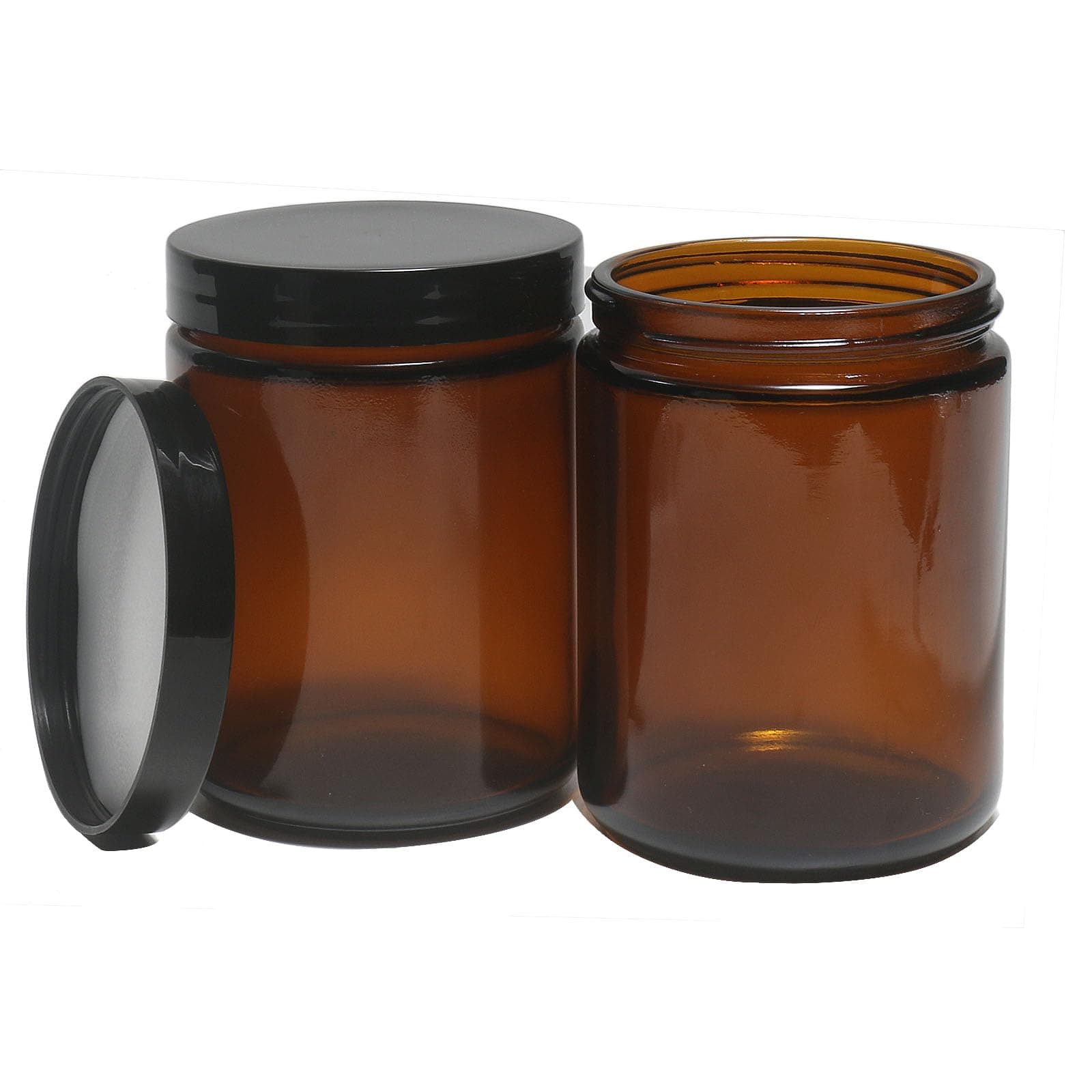 8oz Glass Jars with Lids, 2 pack Jars Amber 250g Empty Round Cosmetic Containers for Sample, Powder,Body Butter,Cream, Lotion, Spice