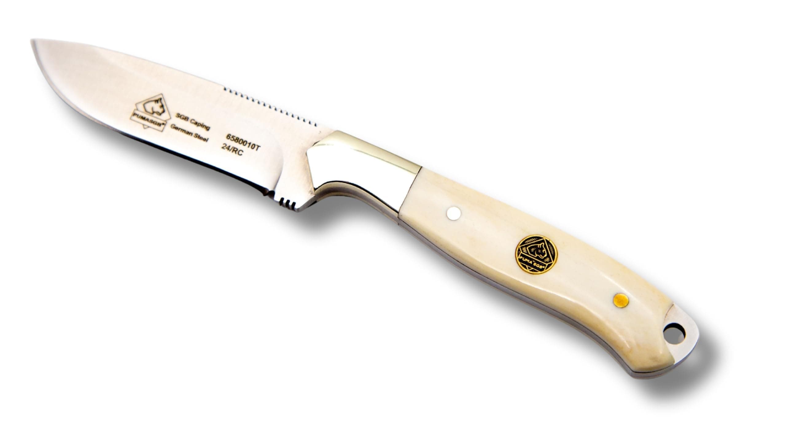 Caping Smooth White Bone Knife with Leather Sheath