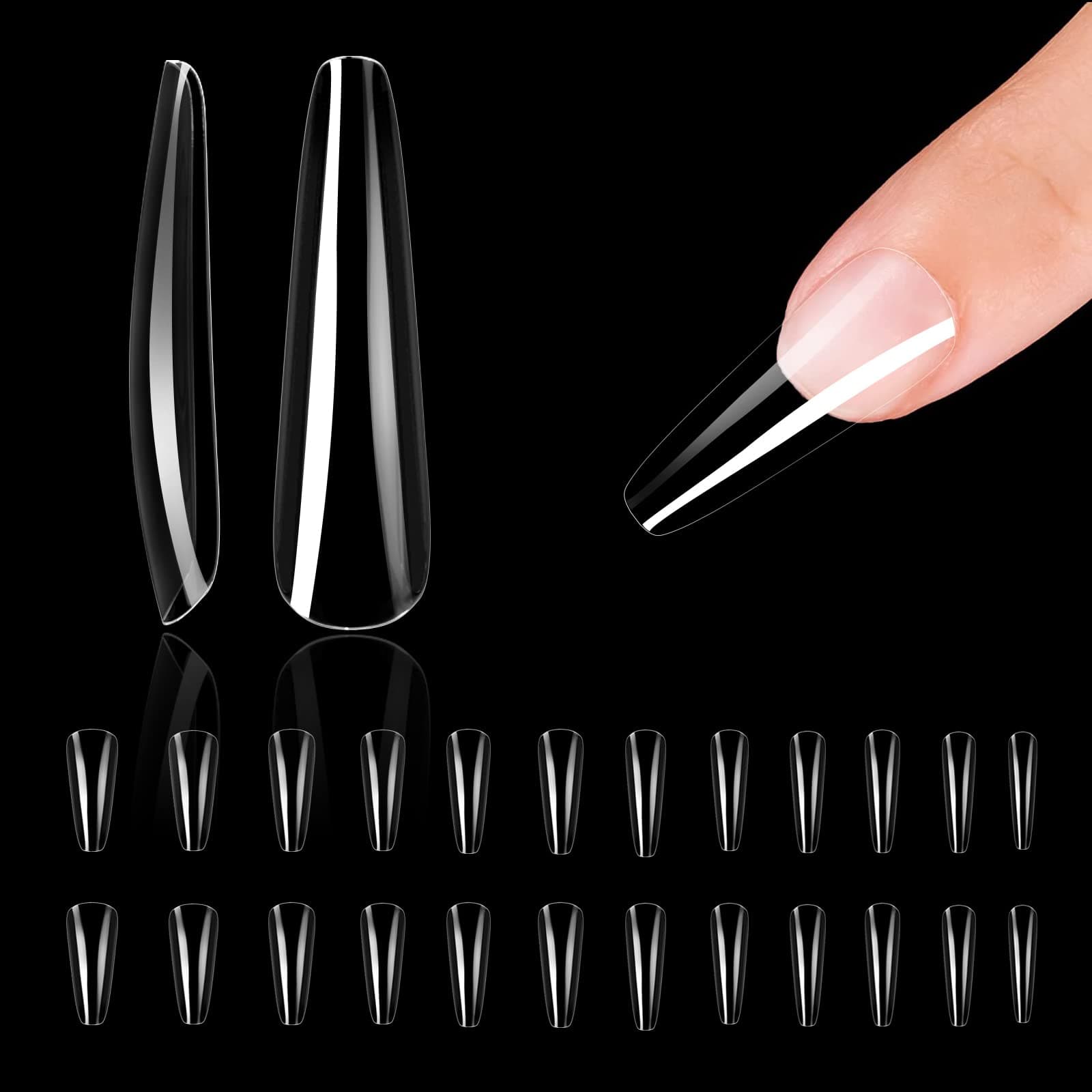 Michelle False Nails Tips 504pcs Long Coffin Press on Nails Pre-shape Gel Nail Tips for Full Cover Acrylic Nails Fake Nails For Nail Extension Home DIY Nail Salon Gelly Tips