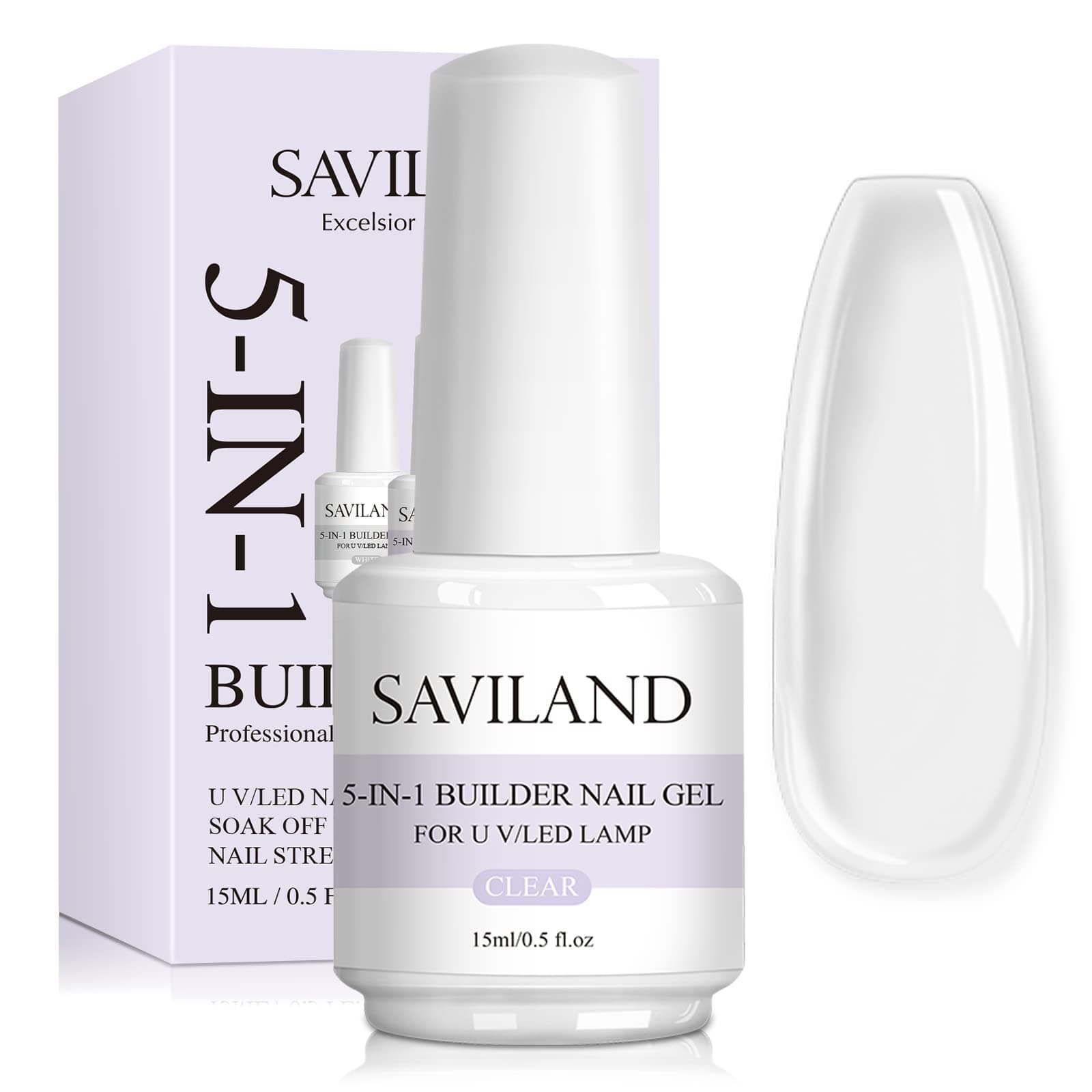 SAVILAND 5 in 1 Clear Builder Nail Gel - 15ml Quick Building Nail Strengthener Gel Castor Oil Vitamin E Builder Nail Gel in a Bottle for Damage Nail Repair Nail Extension Nail Decoration Professionals