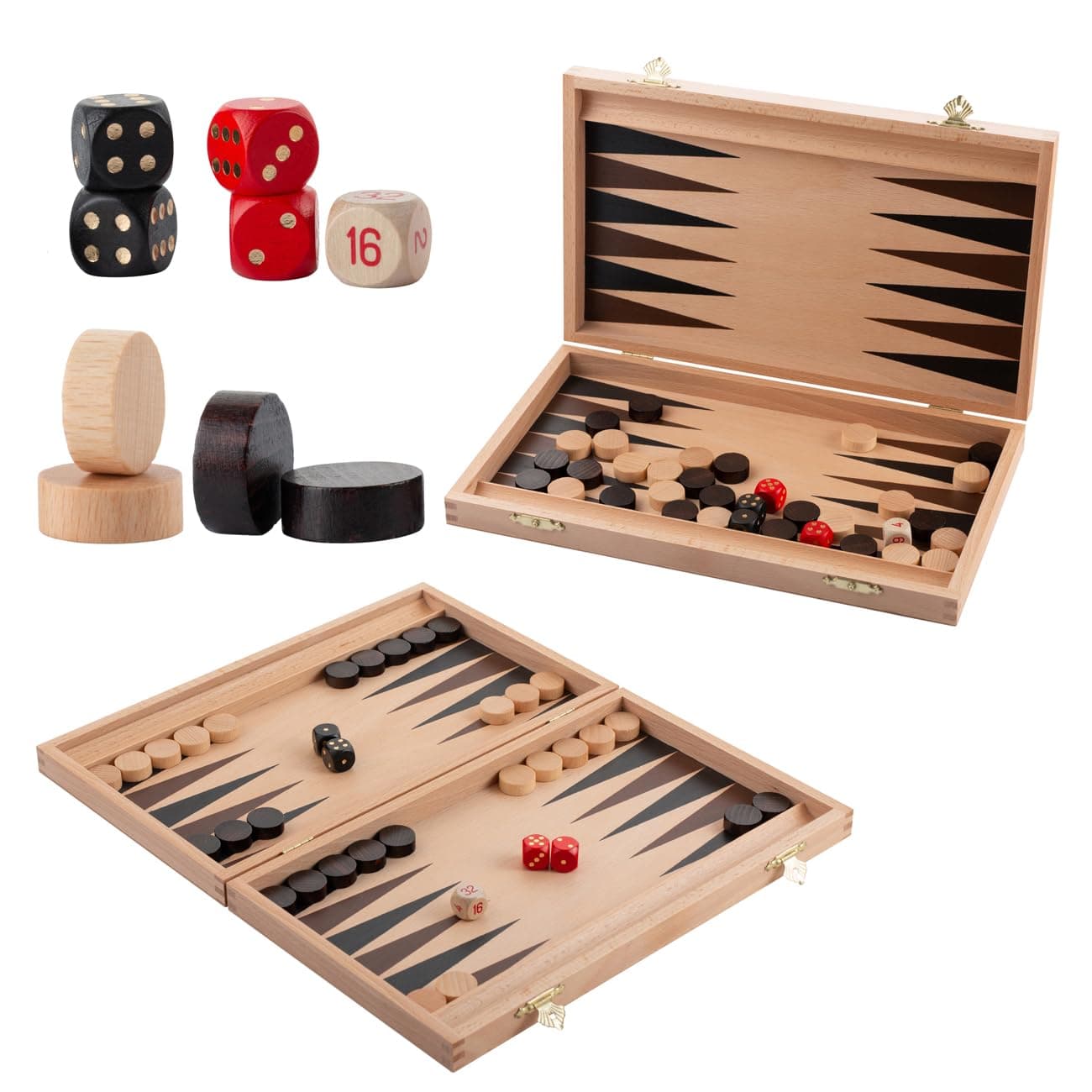 Classic BACKGAMMON Travel Set | Master of Chess | Beech Case 29 x 35 cm | Board Game with Checkers Pieces - Wooden Backgammon Set for Adults and for Children