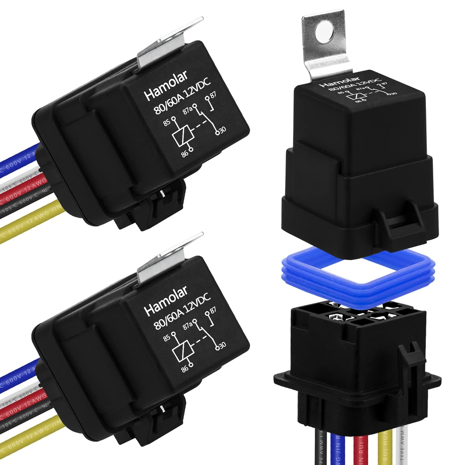 3 Pack 80/60 AMP 12V DC Waterproof Car Relay and Harness - Heavy Duty 12 AWG Copper Wires, 5-PIN SPDT Automotive Relays Kit
