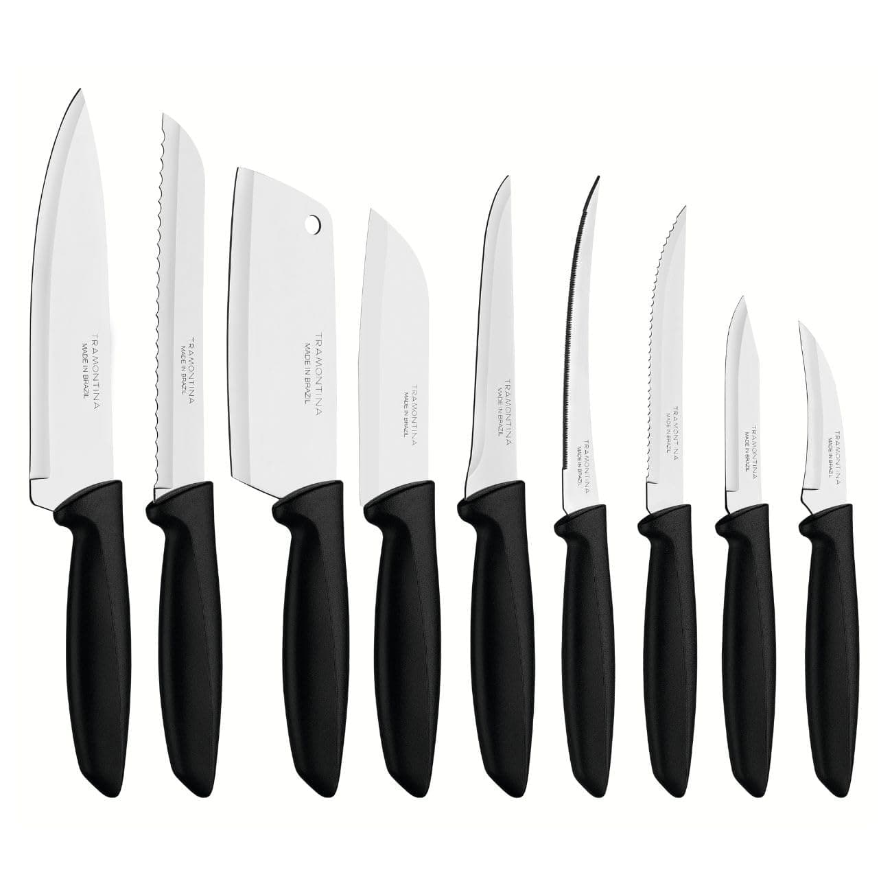 Tramontina 9 pcs Knife Set - Stainless Steel Sharp Professional Kitchen Chef Cooking Knives set with Black Handles