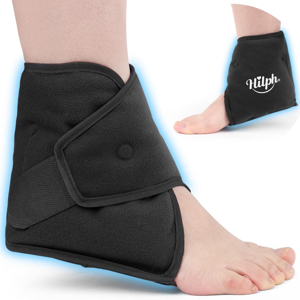 Hilph Ankle Ice Pack Wrap for Injuries, Reusable Foot Ice Pack Hot Cold Therapy Gel Cold Pack for Ankle Pain Relief, Heel Spur, Plantar Fasciitis, Achilles Tendonitis, Edema - Black