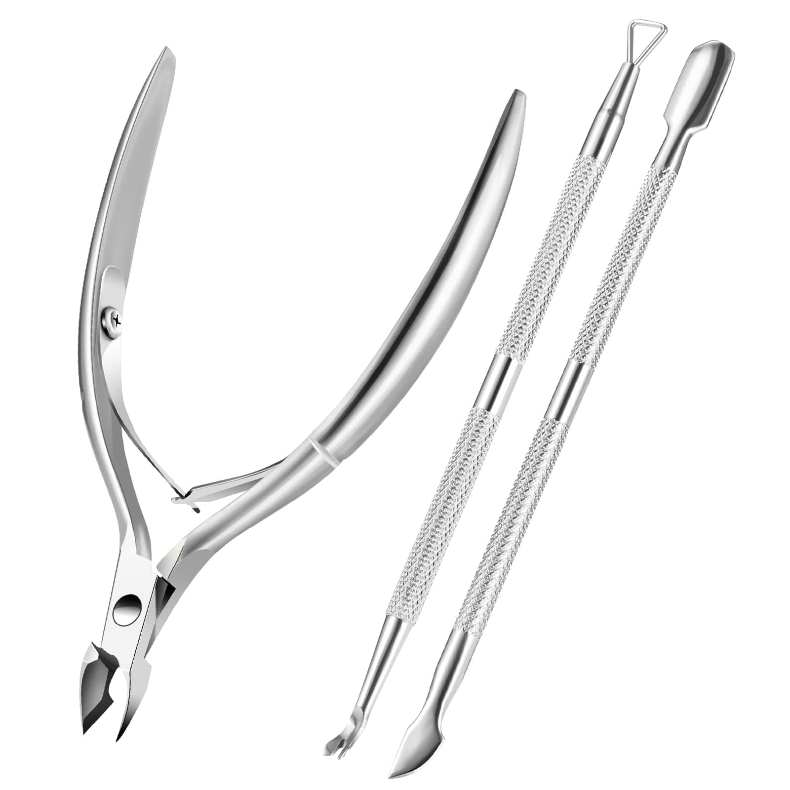 Cuticle Trimmer with 5 in 1 Manicure and Pedicure Tool Set - Silver Stainless Steel Scissors