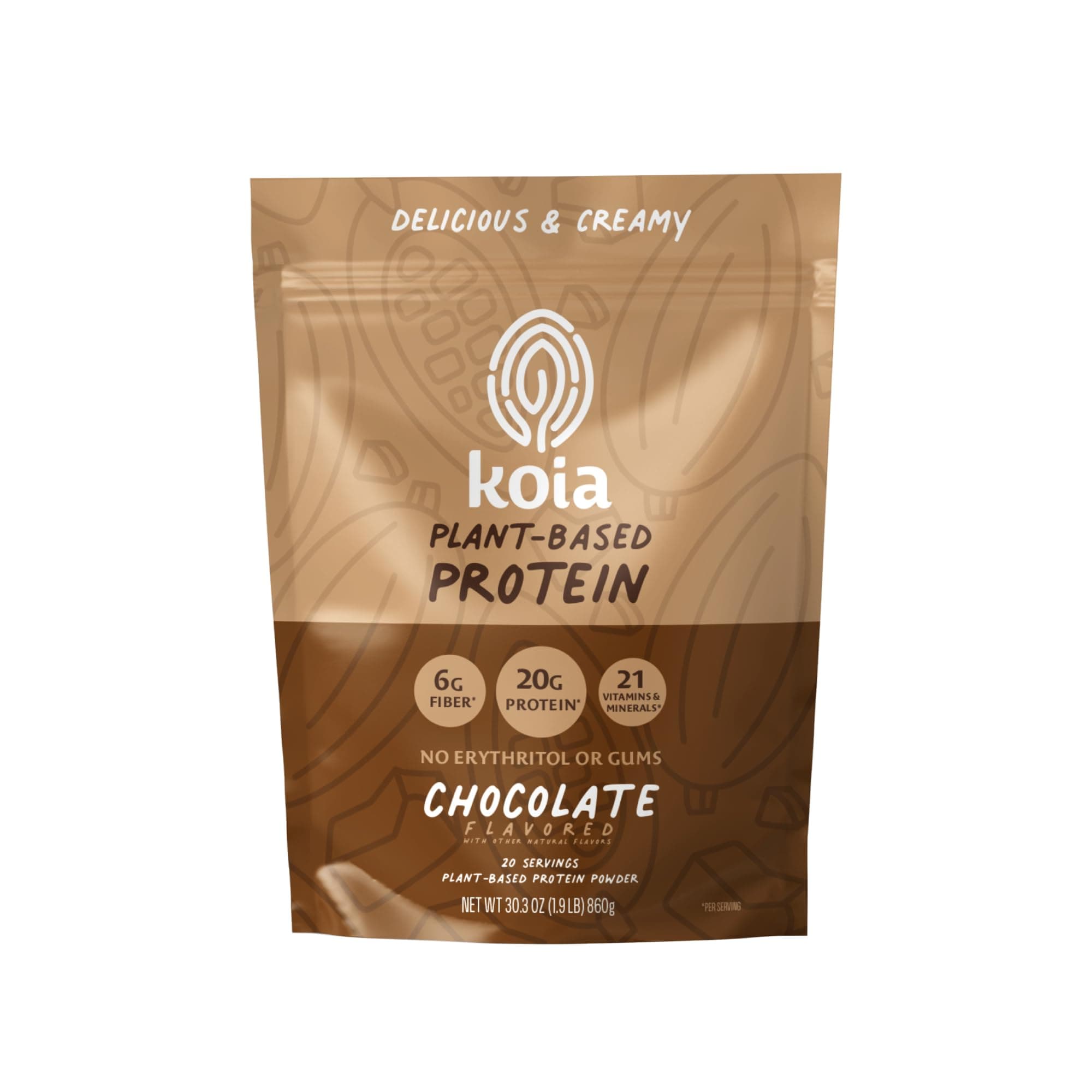 Koia Plant Based Protein Powder, Chocolate, 20g Protein, 3g Sugar, 6g Prebiotic Fiber, Pre & Post Workout, 21 Vitamins & Minerals, No Seed Oils, Dairy-Free, Gluten-Free, Non-GMO, 20 Servings, 28.2 Oz