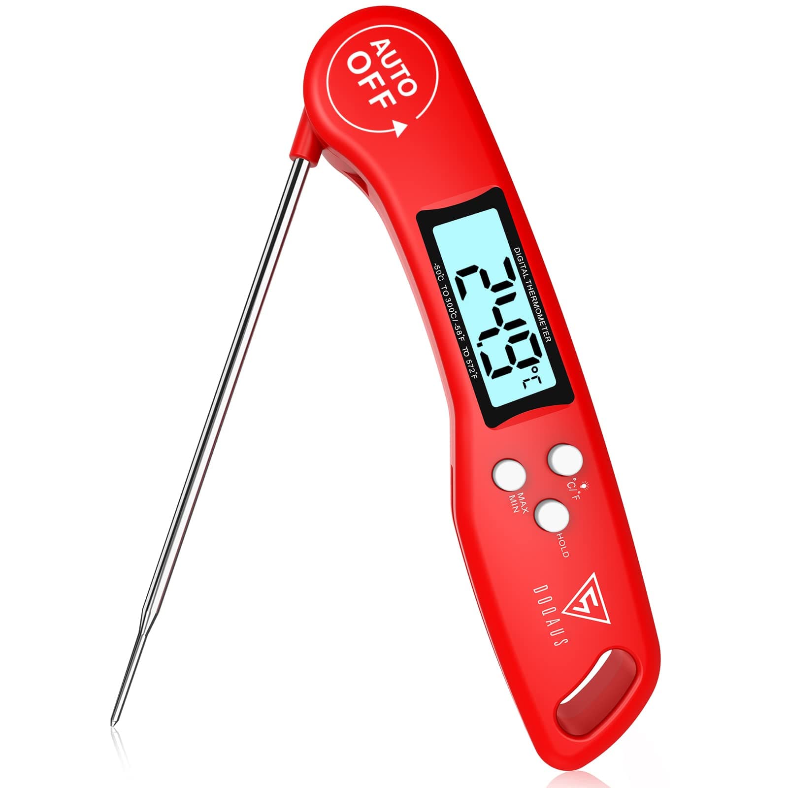 Meat Thermometer Probe, 3s Instant Read Food Thermometer-Backlit LCD, Foldable Probe, Auto On/Off, ±1℃ Accuracy, Food Probe for BBQ Grill, Kitchen Cooking, Milk, Red