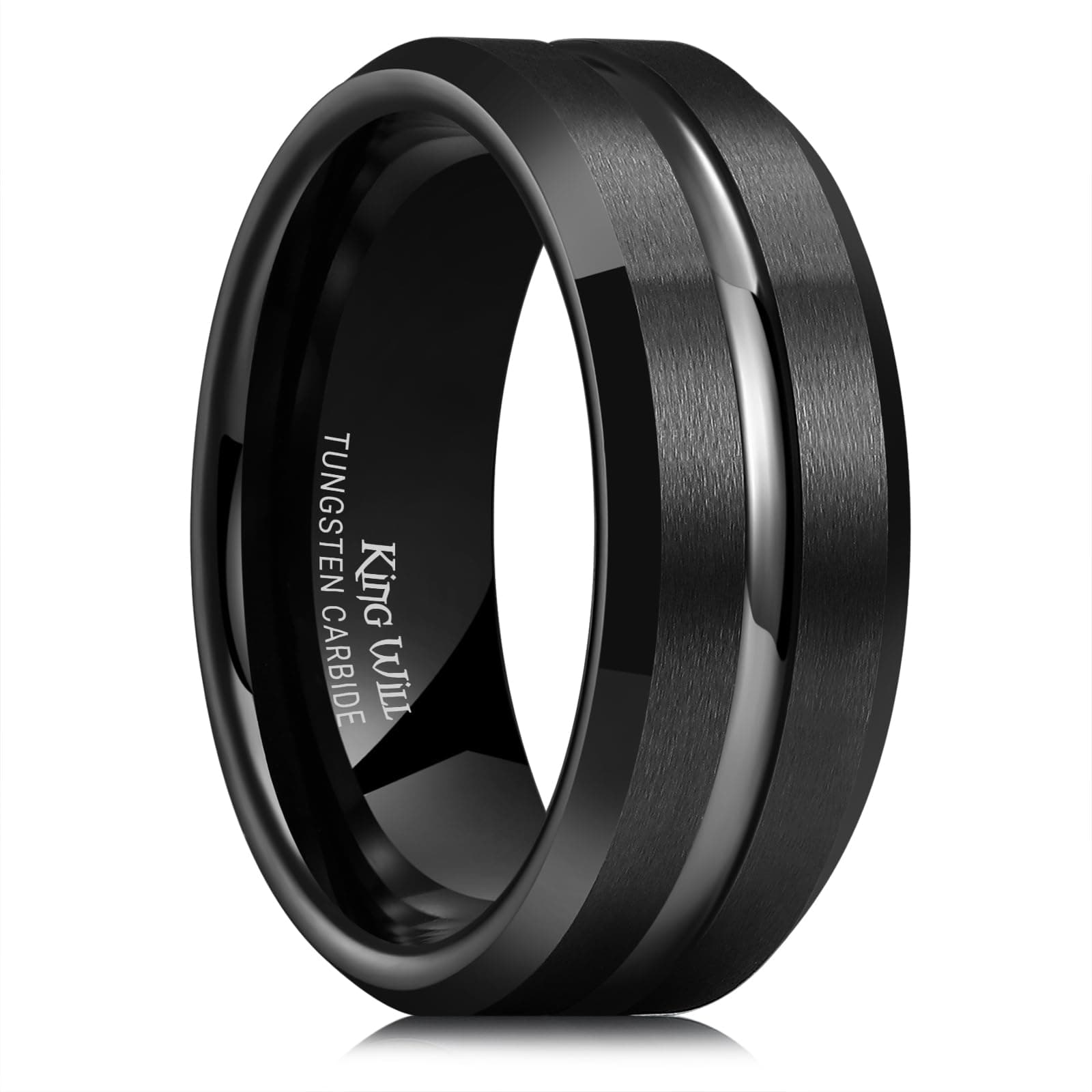 King Will Classic 8mm Tungsten Carbide Wedding Band Ring for Men Grooved Center Comfort Fit Black/Silver/Gold/Blue