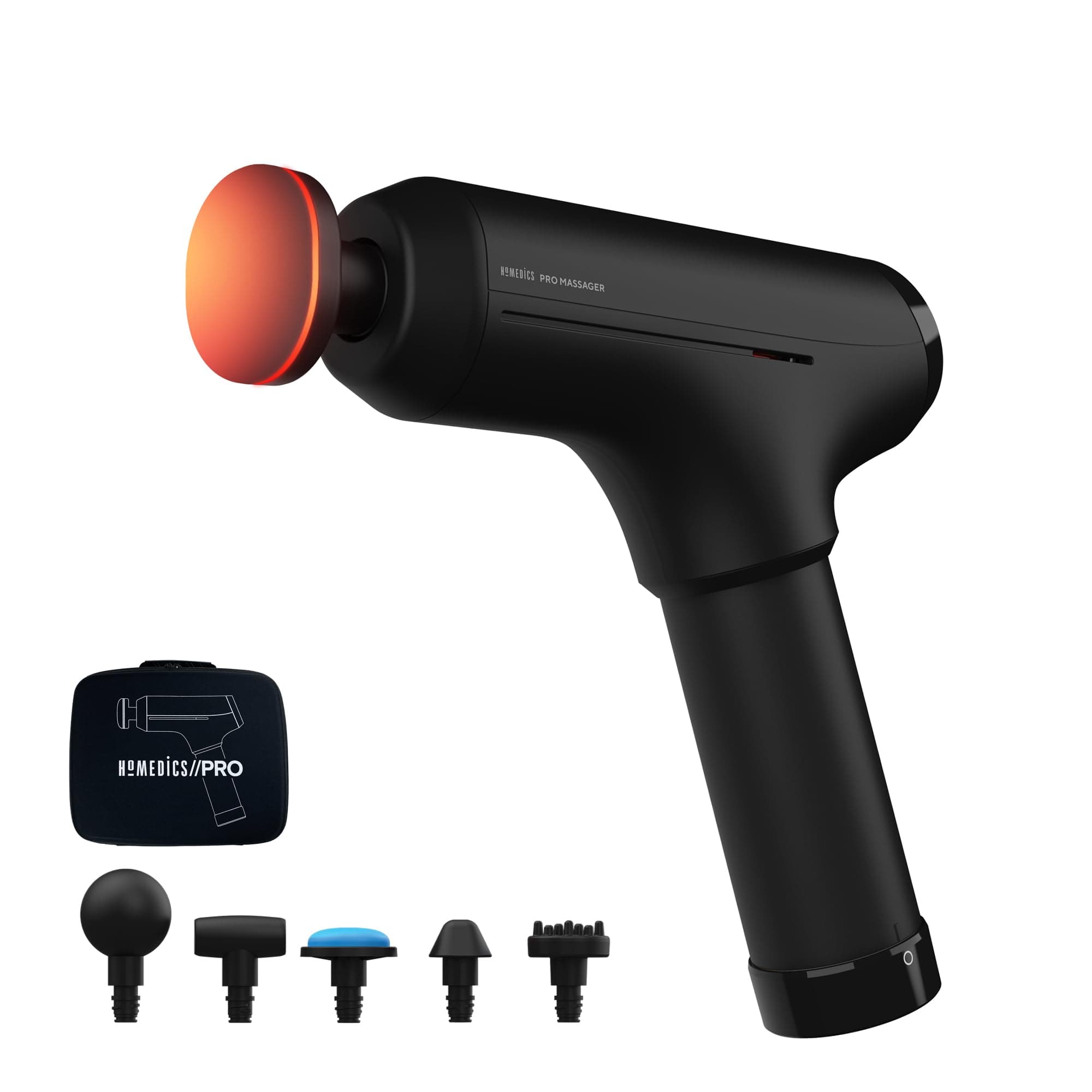 Pro Power Handheld Physiotherapy Massager Gun - Professional Deep Tissue Physio Massaging Gun, Heated Head to Aid Relief of Muscle Tension, 6 Massage Heads, Cordless, Rechargeable - Black