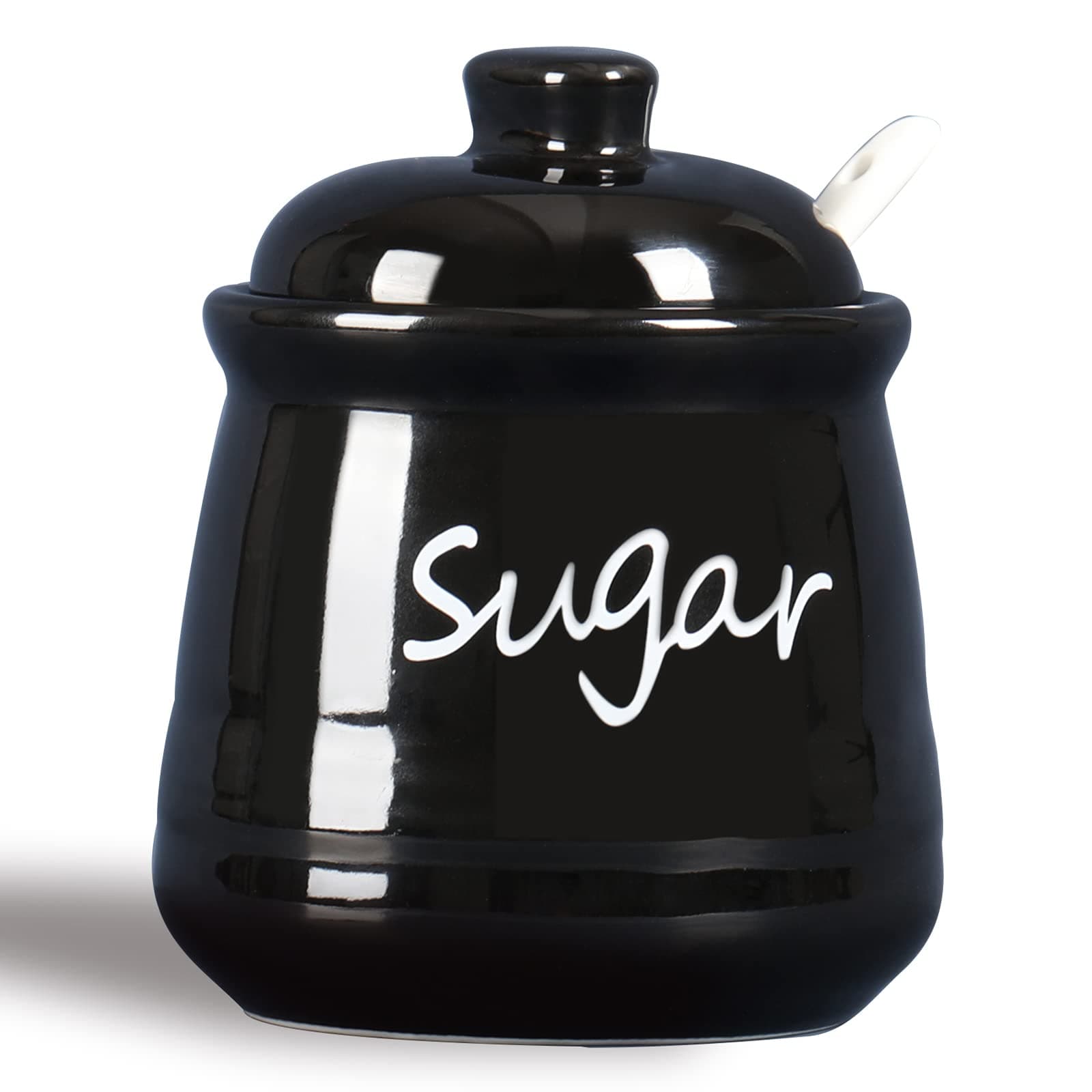 ONTUBECeramic Sugar Bowl with Lid and Spoon 12oz (Black)