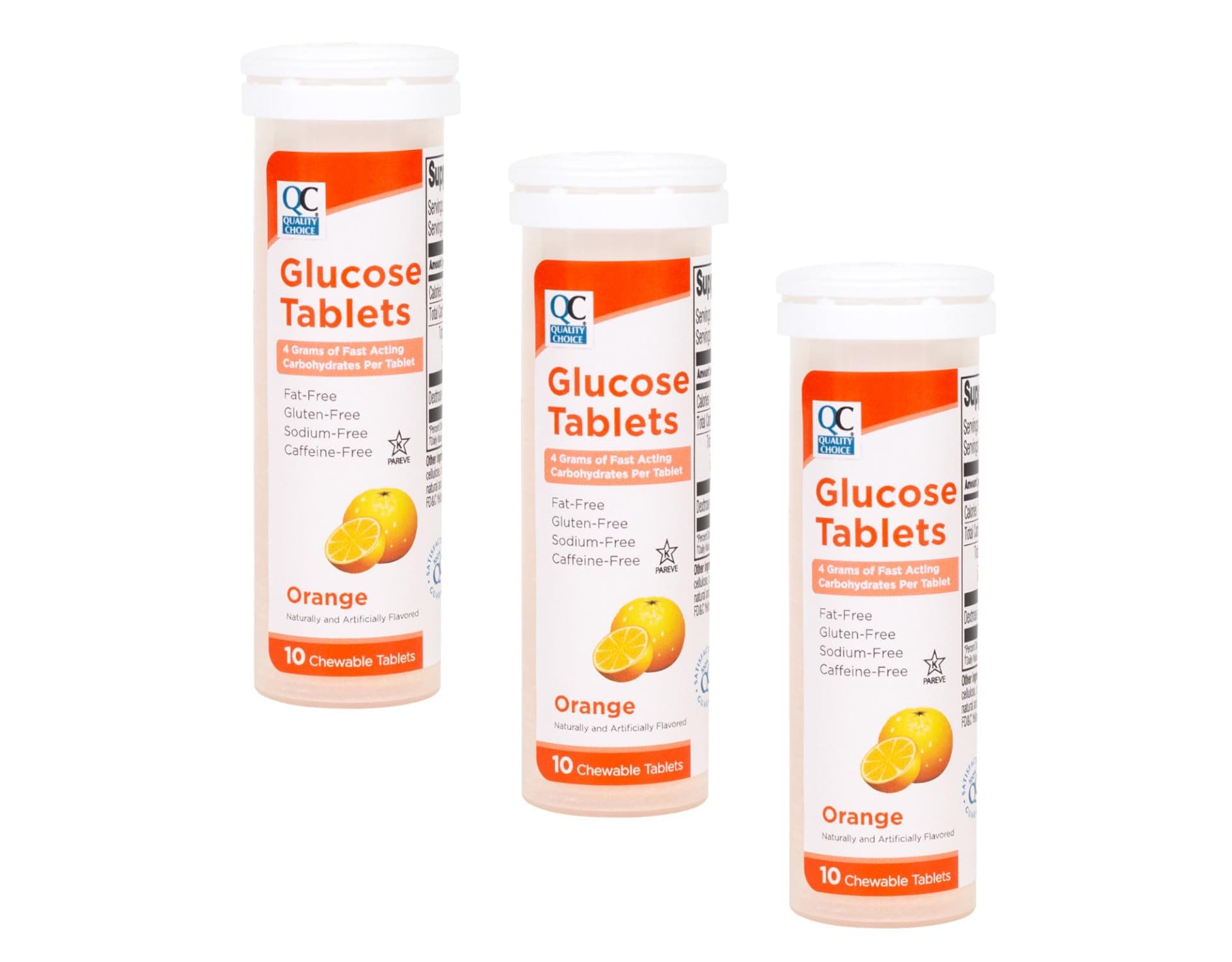 Fast Acting Glucose Tablets Orange Flavor 10 Count - Pack of 3