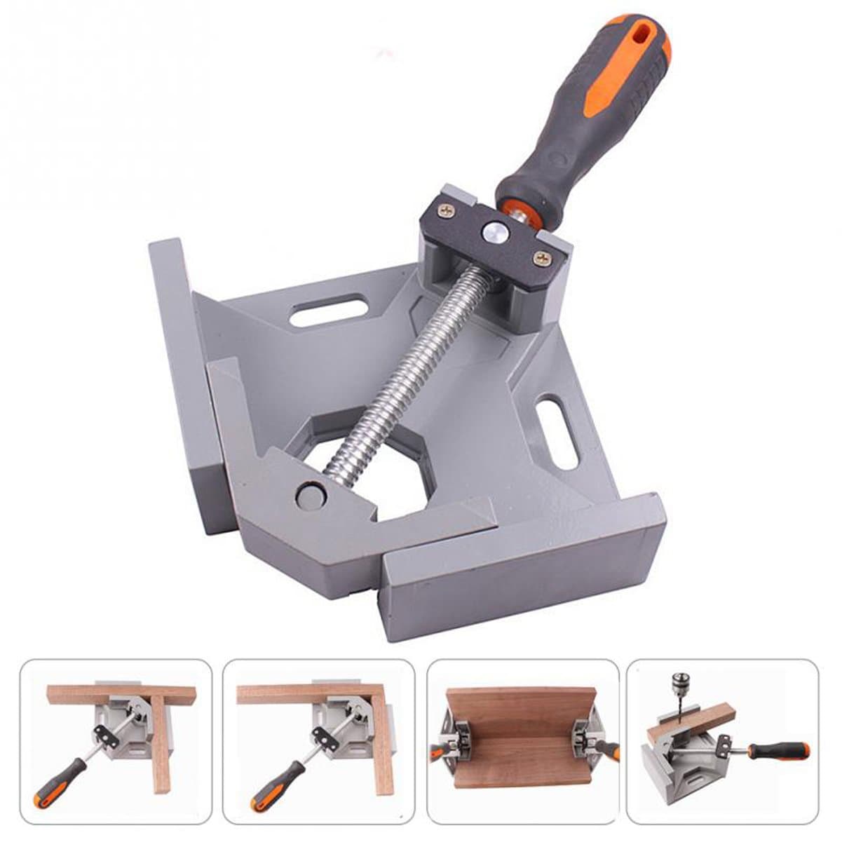 90 Degree Right Angle Clamp | Corner Clamp with Aluminum Alloy Body | Adjustable Swing Jaw Vise for Woodworking, Welding, Drilling, Doweling