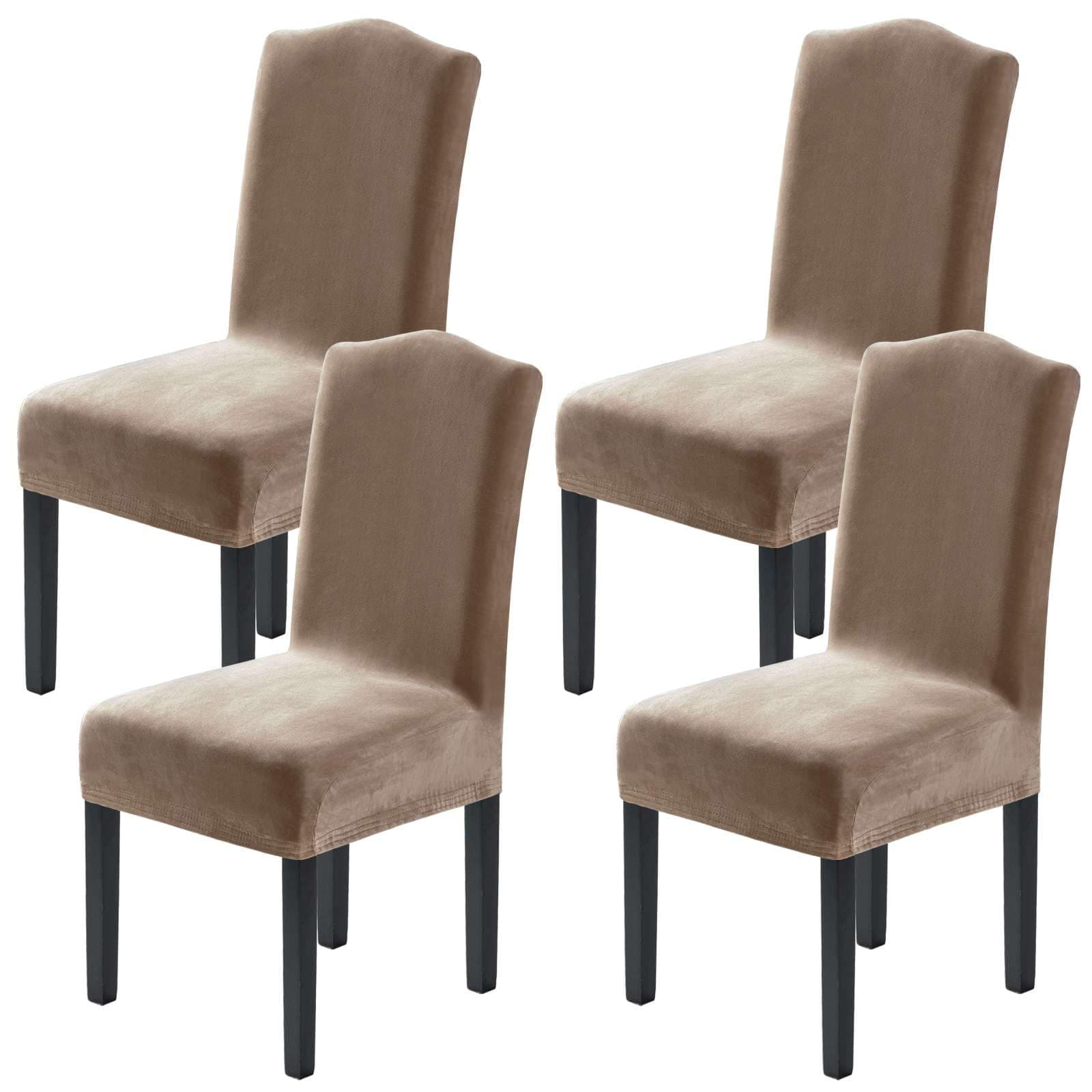 Dining Chair Covers Stretch for Dining Room Set of 4 Parson Chair Slipcovers Protectors, Soft Thick Solid Velvet Fabric Washable, Taupe