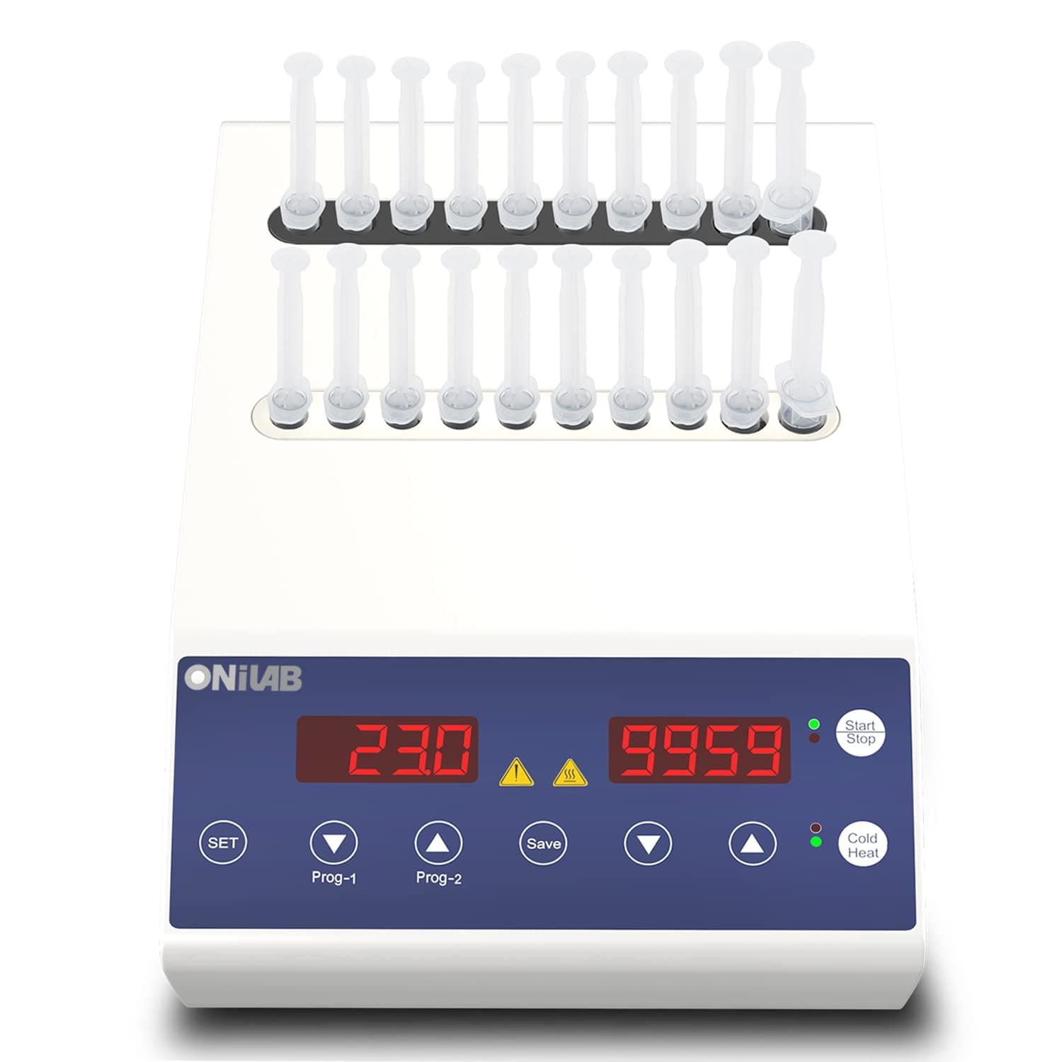 ONiLAB Gel Heating Machine with Heating and Fan Cooling Modes,4x5ml,16x 1ml-2.5ml Holes, PRP PPP Gel Maker Heater with Timer 0-99min59s or Continuous Mode, 2 Stored Programs,10-90℃,260W,110V