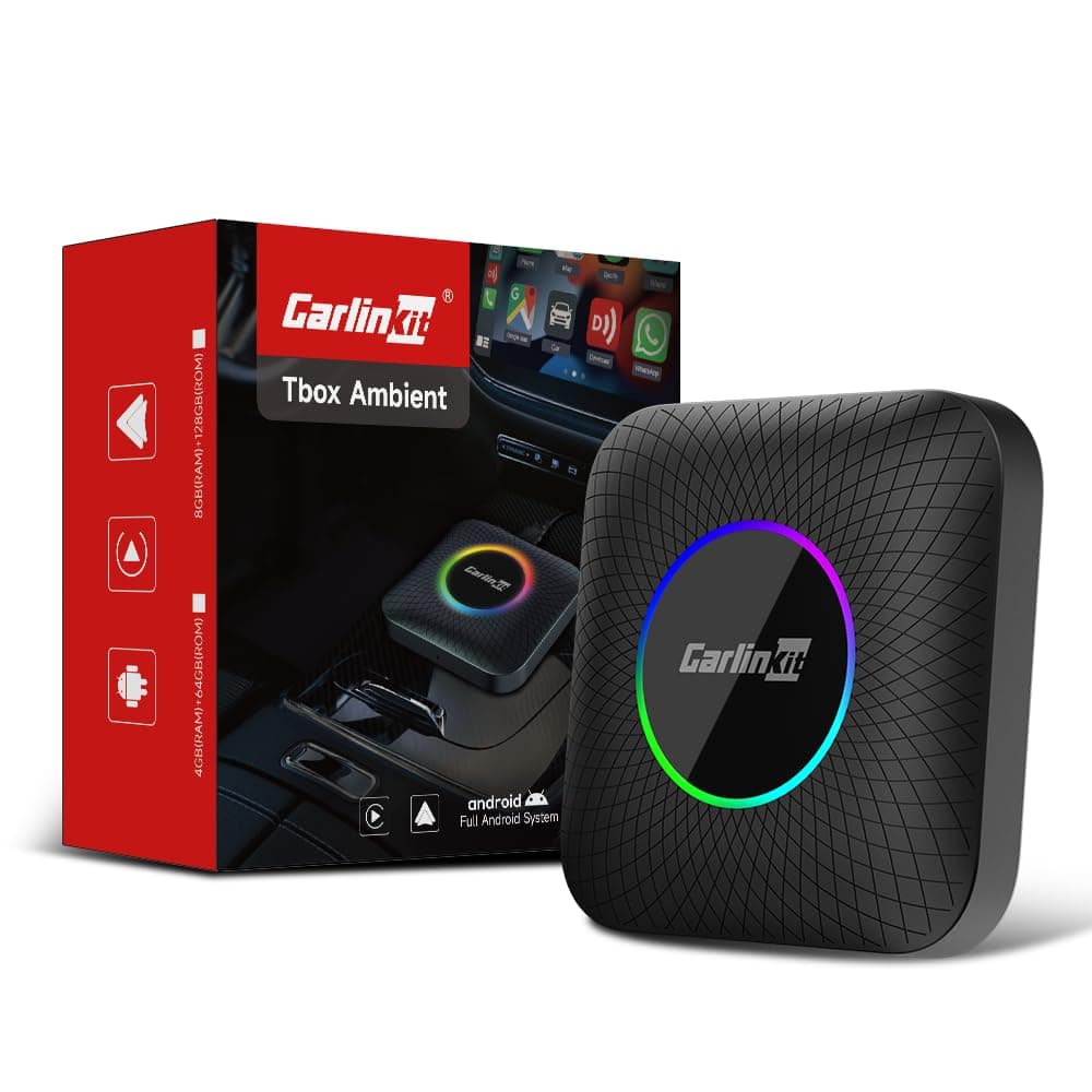 Tbox Ambient Android 13 Ai Box 8GB+128GB, 3-in-1 Wireless CarPlay Adapter with RGB Ambient Lighting & Snapdragon 6225, 4K Dual-Zone Car Entertainment System (Netflix/Shahid/Anghami)