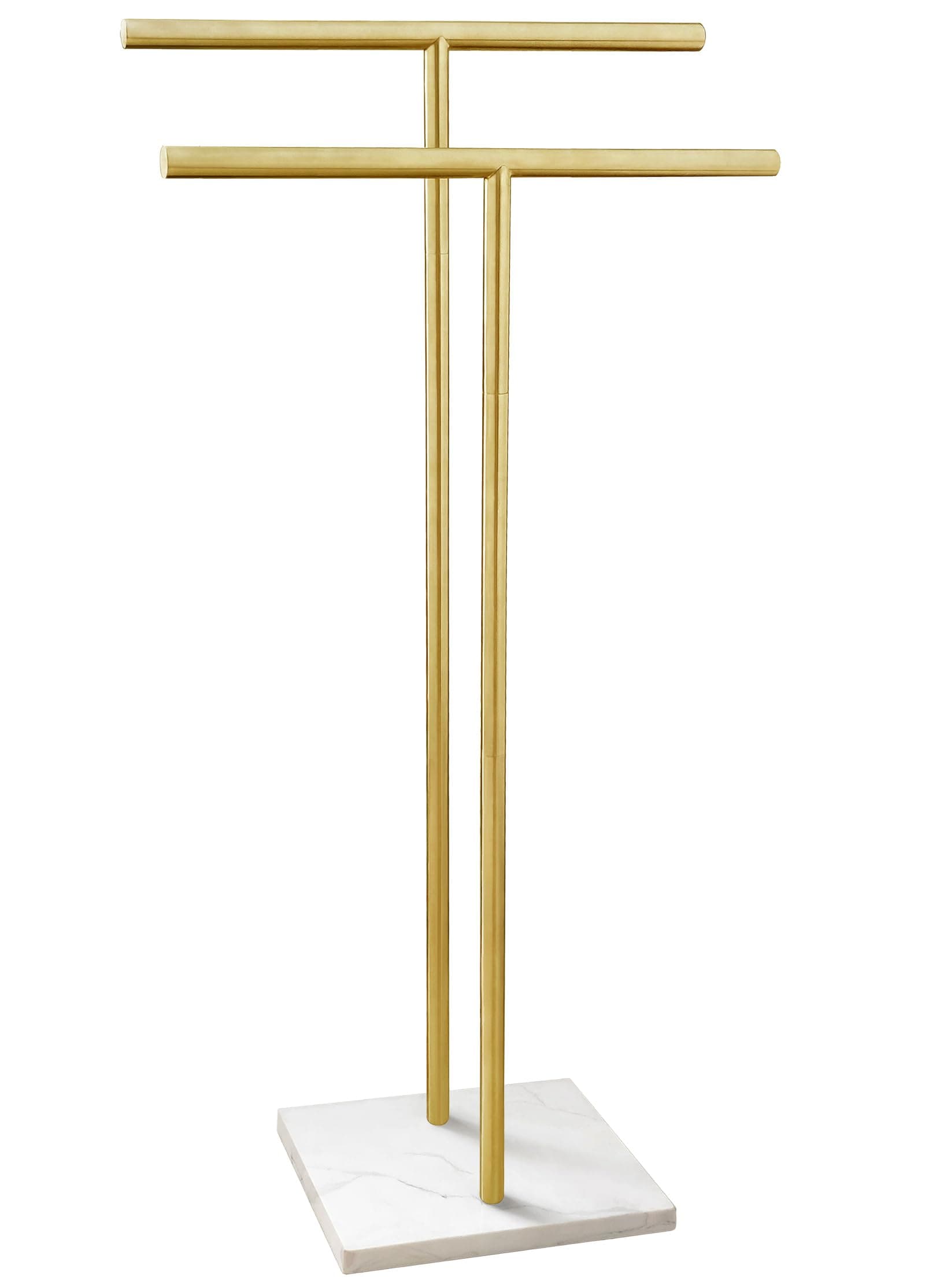 40 Inch Standing Towel Rack for Bathroom Floor Double-T Shape Bath Sheet Holder with Marble Design Base Towel Rack Freestanding Next to Tub or Shower Towel Holder Stand SUS304 Brushed Gold