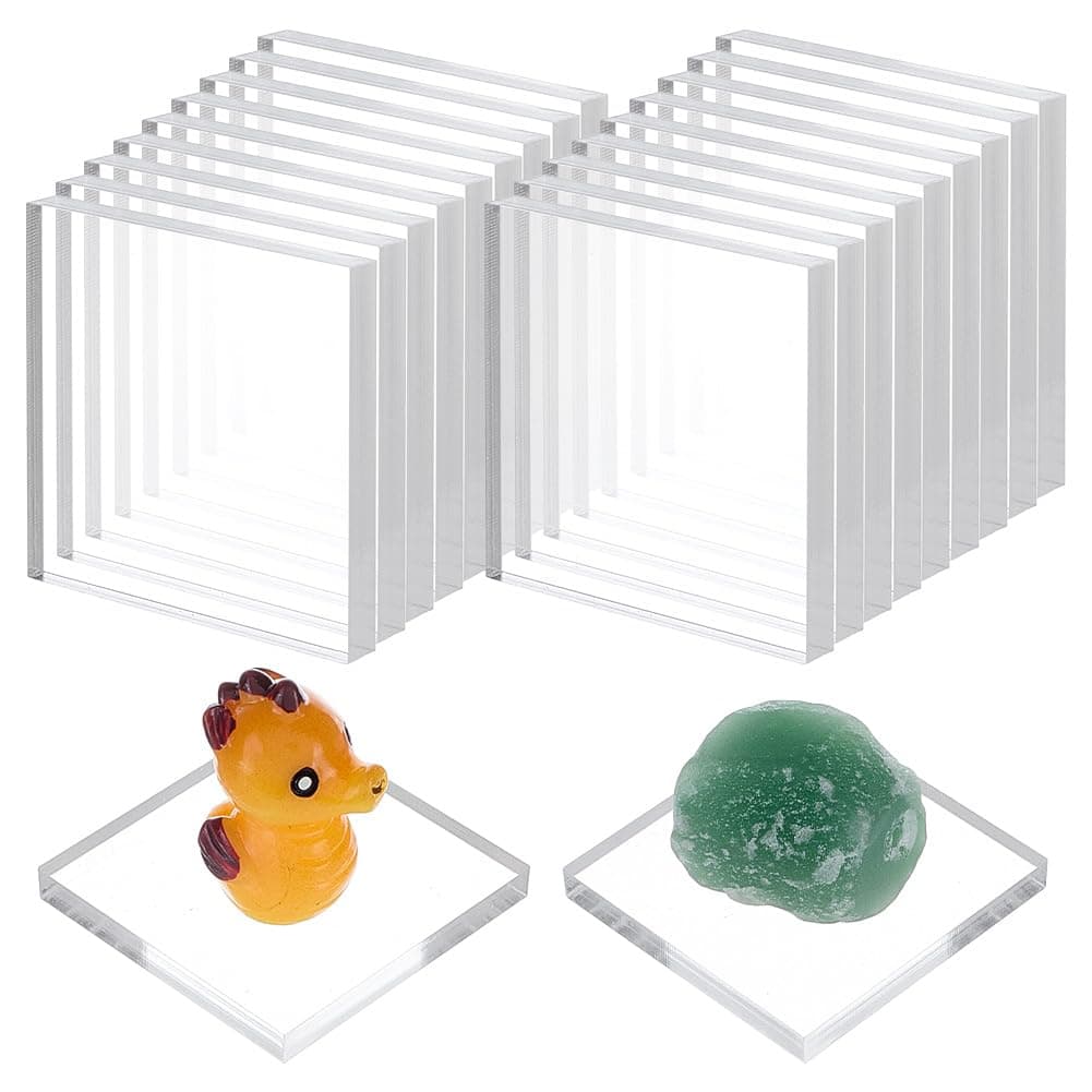 FINGERINSPIRE 20PCS Square Acrylic Display Bases 4CM Clear Acrylic Display Pedestals Transparent Miniature Block Stands for Collectibles Figures Models Jewelry Art Pieces and Retail Product Showcase
