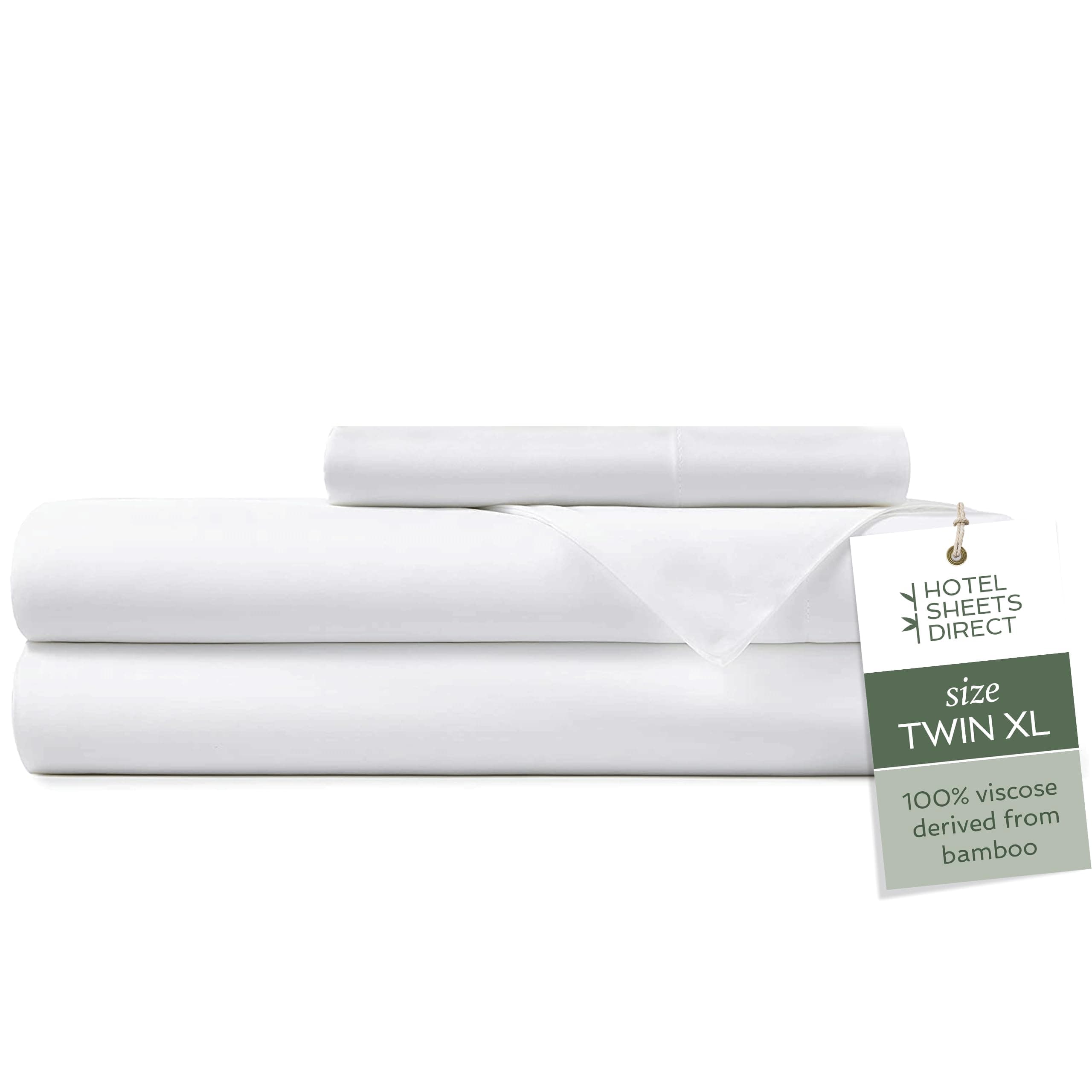 3 Piece Bed Sheet Set Twin XL Size, 100% Viscose Derived from Bamboo Sheets Set with 1 Pillowcase, Cooling & Breathable Luxury Bedding, Moisture-Wicking & Silky Soft Texture, White