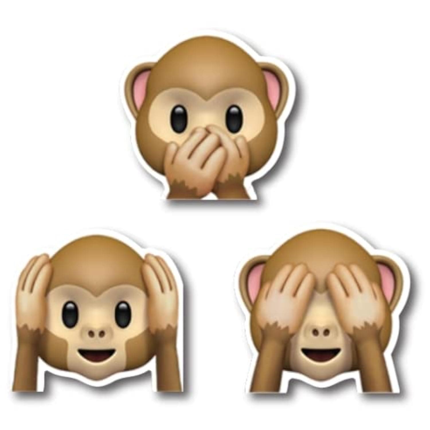 Magnet Me Up Three Wise Monkeys See No Evil, Hear No Evil, Speak No Evil Emoticon Magnet Decal, 3 PK, Cute Self-Expression Decorative Magnet For Car, Truck, Refrigerator, Or Any Other Magnetic Surface