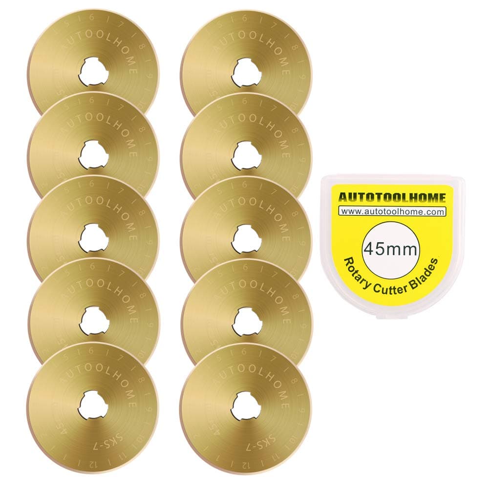 AUTOTOOLHOME Titanium Coated Rotary Cutter Blades 45mm 10 Pack Replacement Blades Quilting Scrapbooking Sewing Arts Crafts,Sharp and Durable