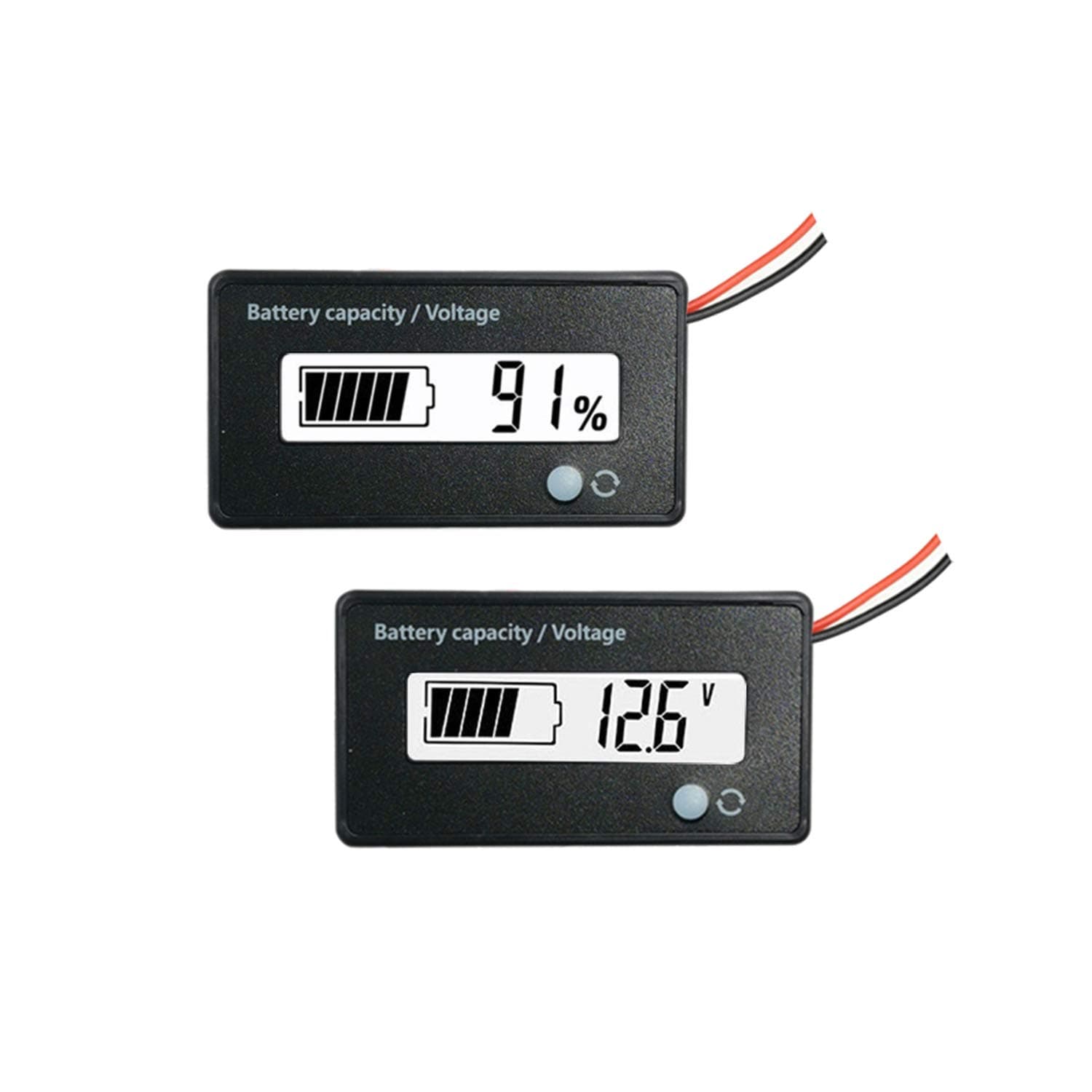 DC 12V 24V 36V 48V 72V Battery Meter, Battery Capacity Voltage Monitor Gauge Indicator, Lead-Acid&Lithium ion Battery Tester, for Golf Cart RV Marine Boat Club Car Motorcycle - With Alarm, White