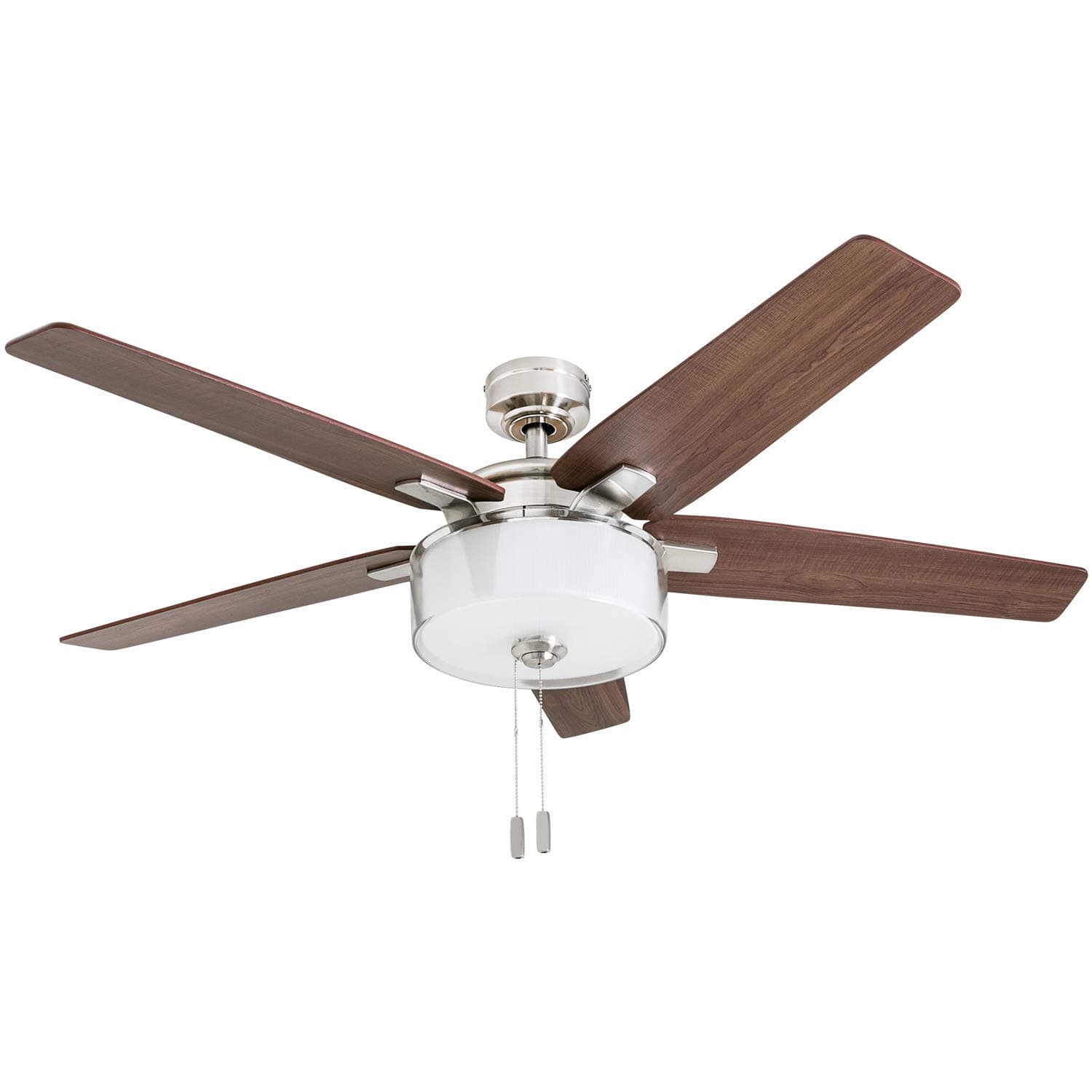 Prominence Home Cicero, 52 Inch Transitional LED Ceiling Fan with Light, Pull Chain, Three Mounting Options, 5 Dual Finish Blades, Reversible Motor - 50880-01 (Brushed Nickel)