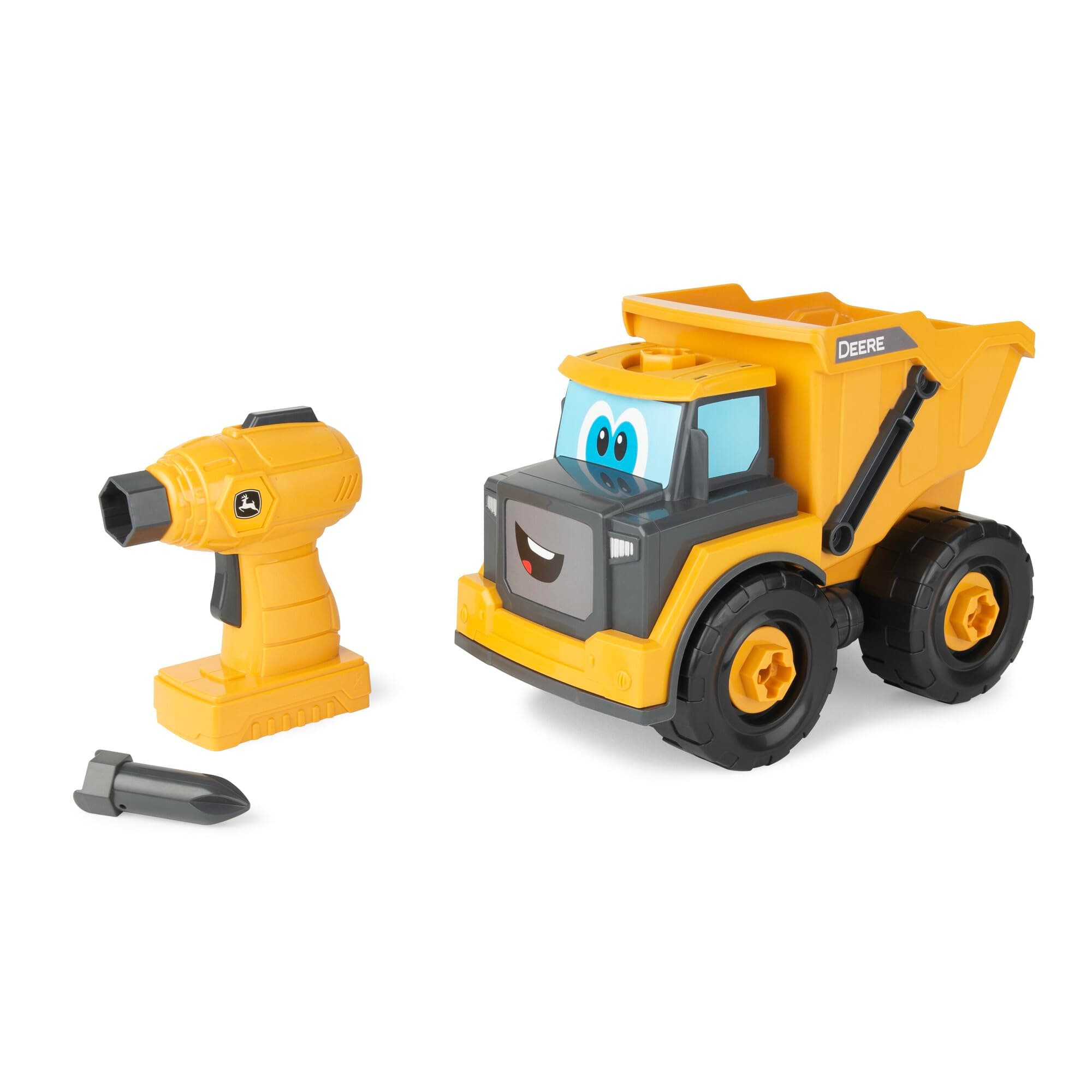 Build-A-Buddy John Deere Dump Truck Toy - Buildable Dump Truck Take Apart Toys with Toy Drill - AA Batteries Included - STEM Building Toys - Yellow - Construction Toys for Kids Ages 18 Months and Up