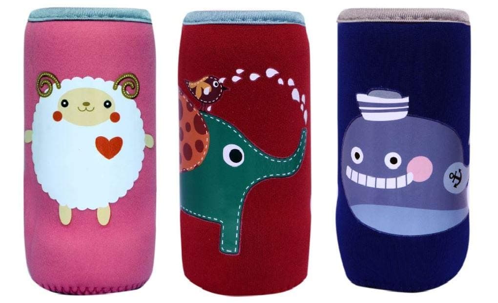 The Cheeky Kidzz Cute Animated Patterned Soft Stretchable Baby Feeding Bottle Cover with Easy to Hold Strap for 120ml, 150ml, 240ml (Pack of 3)