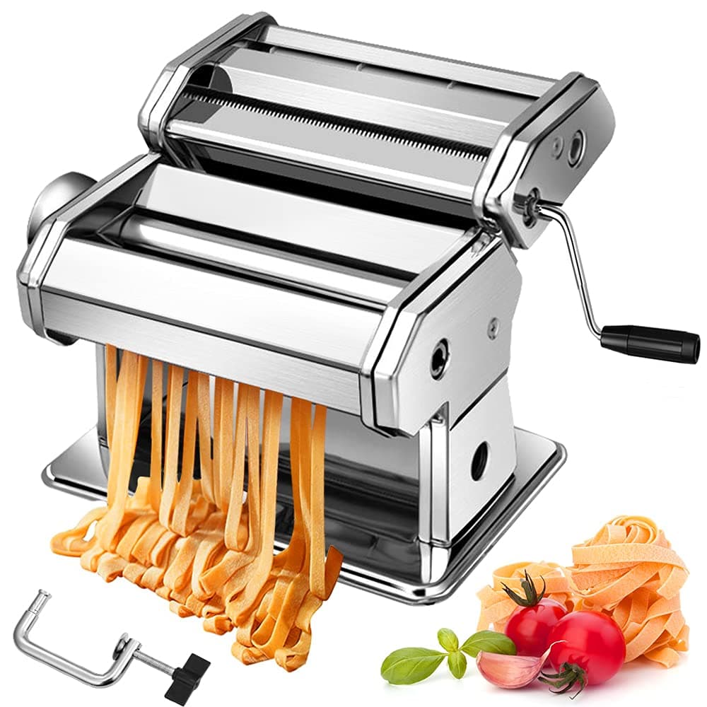 Pasta Maker Machine Hand Crank - Stainless Steel Roller Cutter Manual Noodle Makers Making Tools Rolling Press Kit Kitchen Accessories Best for Homemade Noodles Spaghetti Fresh Dough