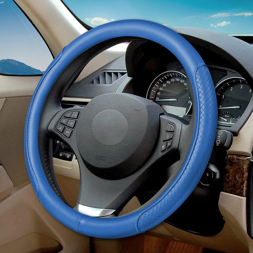 VARGTR Steering Wheel Cover, Microfiber Leather Steering Wheel Cover with Classic Embossing,Anti-Slip Breathable Auto Car Steering Wheel Cover Fit 15 Inch Car Wheel Protector (Blue)