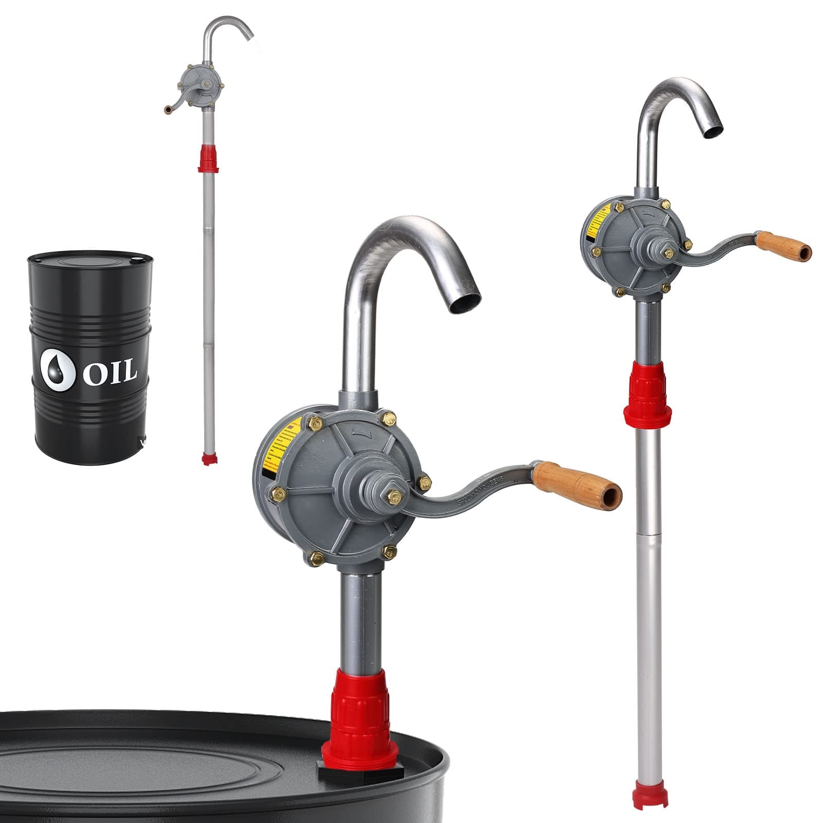 - Vevitts 15-55 Gallon Rotary Hand Drum Pump, Heavy Duty Aluminum Barrel Pump for Kerosene Gasoline Oil Diesel Fuel Hydraulic Fluid