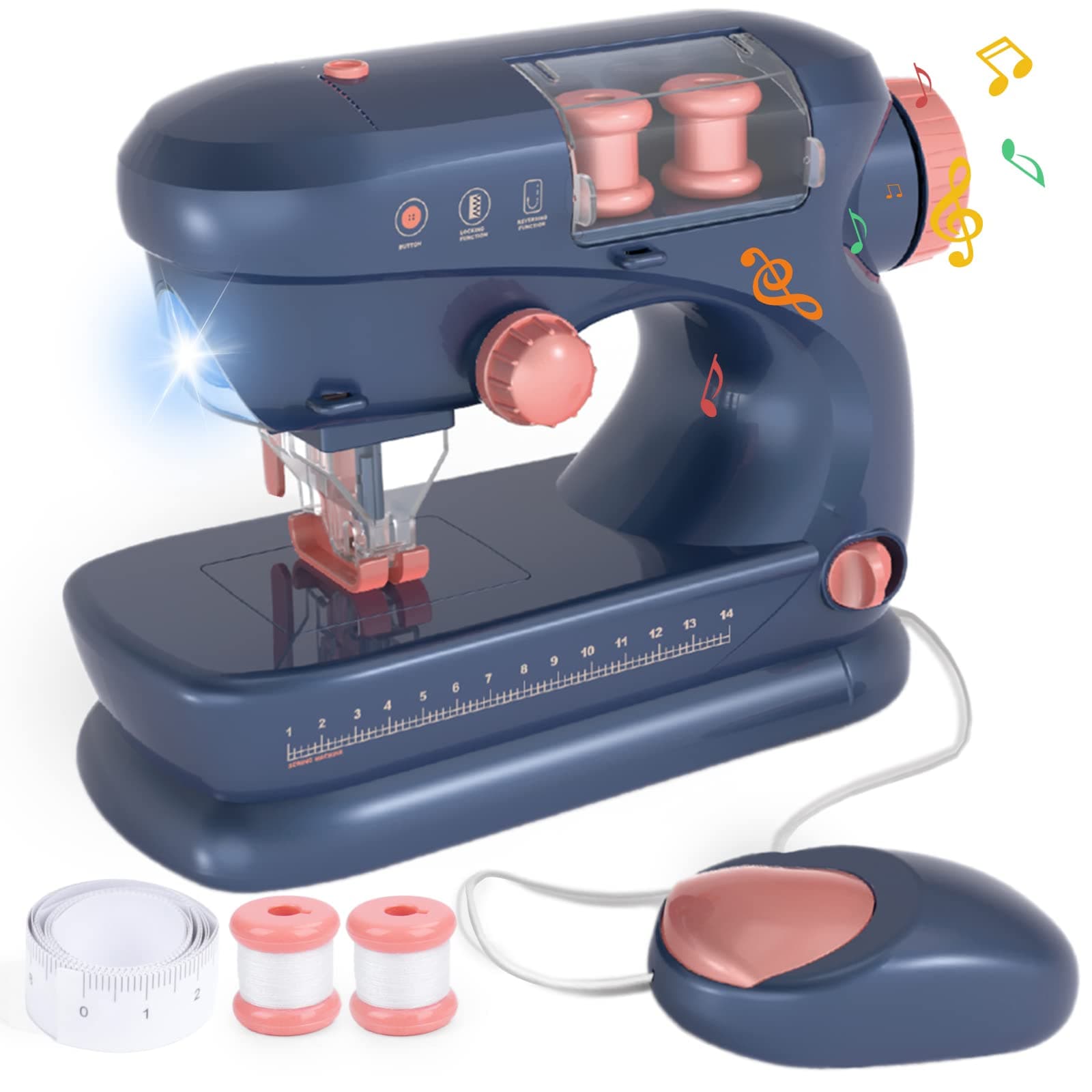 deAO Sewing Machine for Beginners,Sewing Machine Toy with Lights and Music,Control and Accessories Included,Sewing Kit for Kids from 8 Years Old