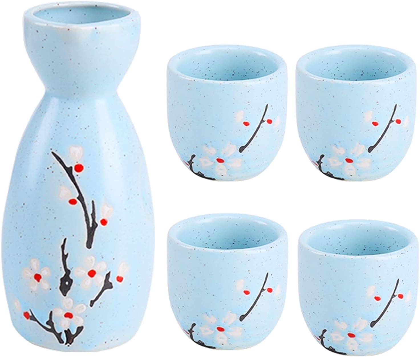 Japanese Ceramic Sake Serving Set | 1 Pot + 4 Cups| Pot(180 ml) & Cup(45 ml)| Tokkuri Carafe & Cups | Sake Glasses for Drinking | Gift Packing, Blue