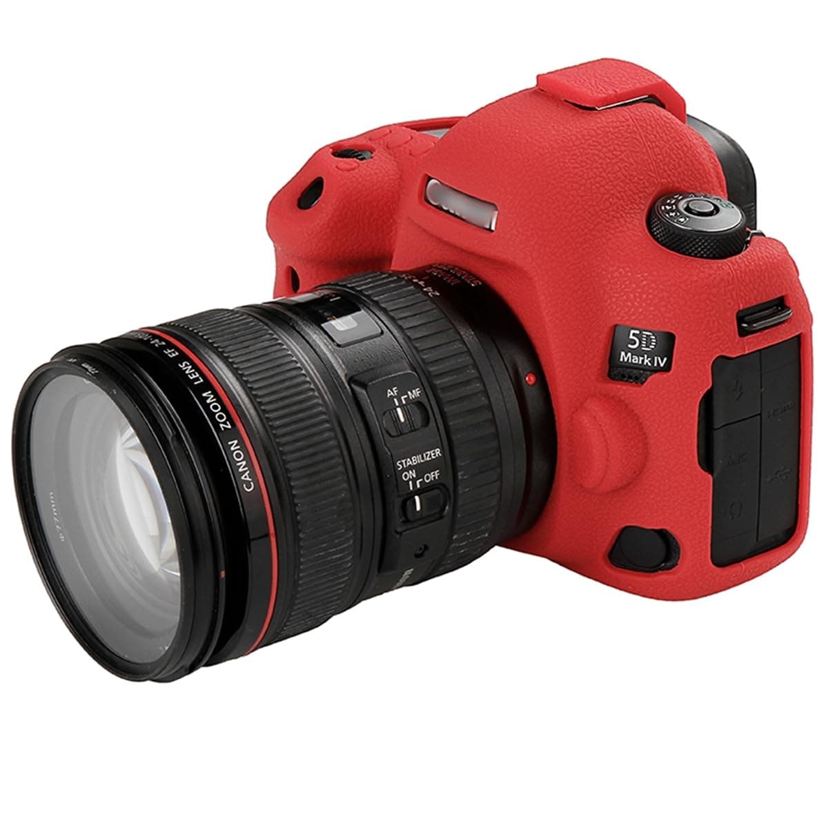 Camera Case for Canon 5D Mark IV 5D IV 5D4 - Silicone Protective DSLR Skin Cover, Detachable Cage, Shockproof, Dustproof (Red)