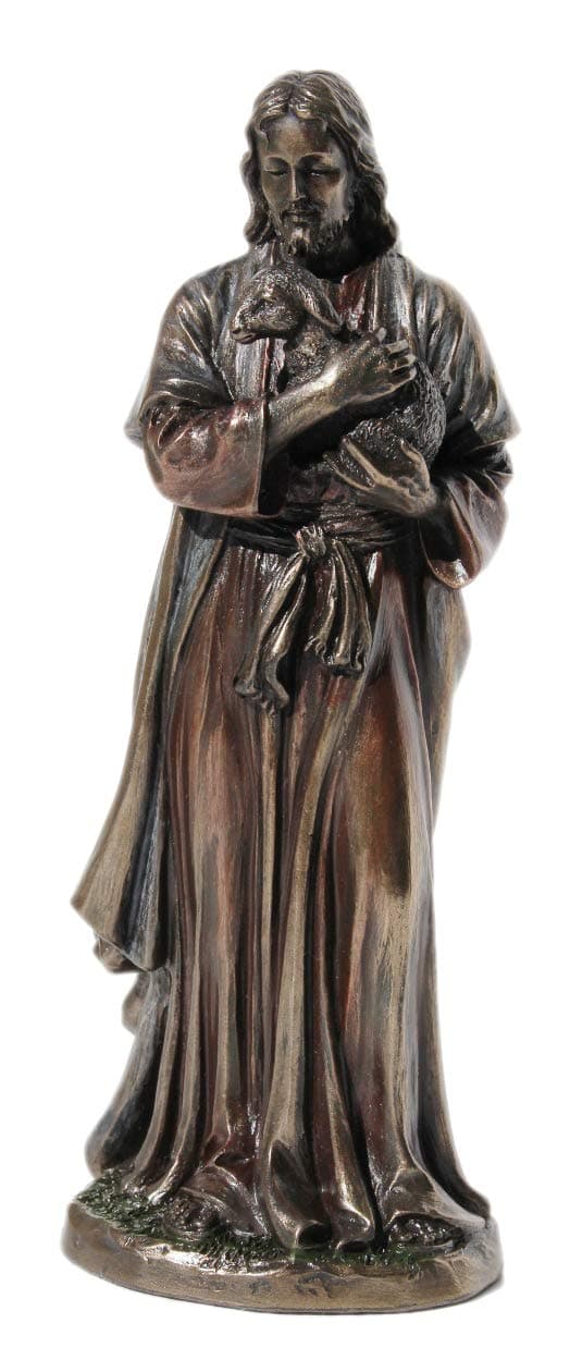 US 6.25 Inch Jesus Holding A Lamb Cold Cast Bronze Figurine Statue