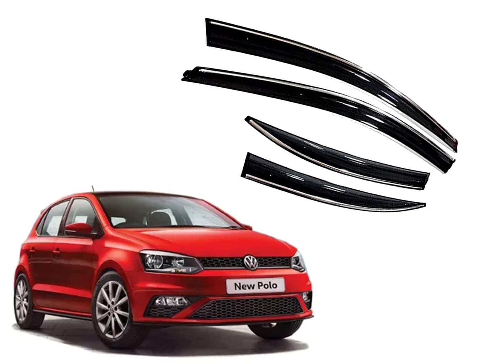 CAR SAAZ Unbreakable Chrome Line Door Visor for Polo (2015-2019)(Set of 4Pcs) | Rain Guard | Wind Deflector