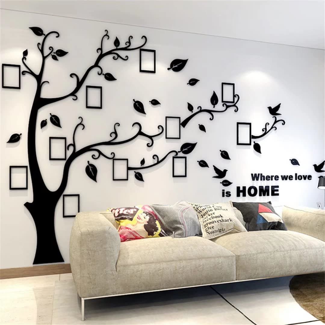 guangmu Wall Sticker Tree 3D DIY Wall Sticker Family Tree Photo Wall Sticker with Picture Frame Photo Wall Sticker Living Room Bedroom (Black Right, L)
