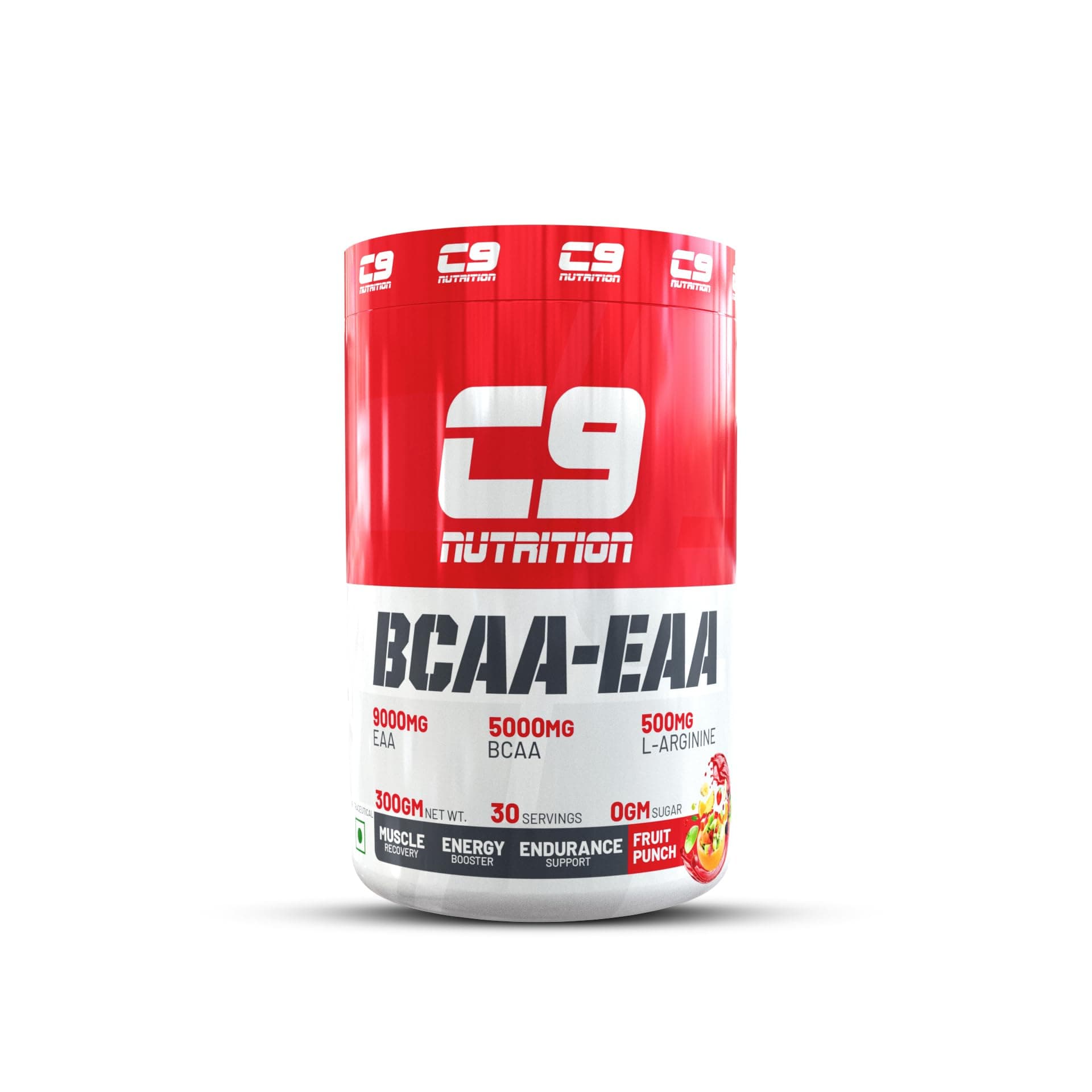 C9 Nutrition BCAA + EAA Powder | Sugar Free Powerful Intra Workout | Muscle Recovery & Endurance Drink with 5000mg BCAA, 9000mg EAA, 500 mg L-Arginine | Amino Acid Supplements (30 Servings, Fruit Punch Flavour)