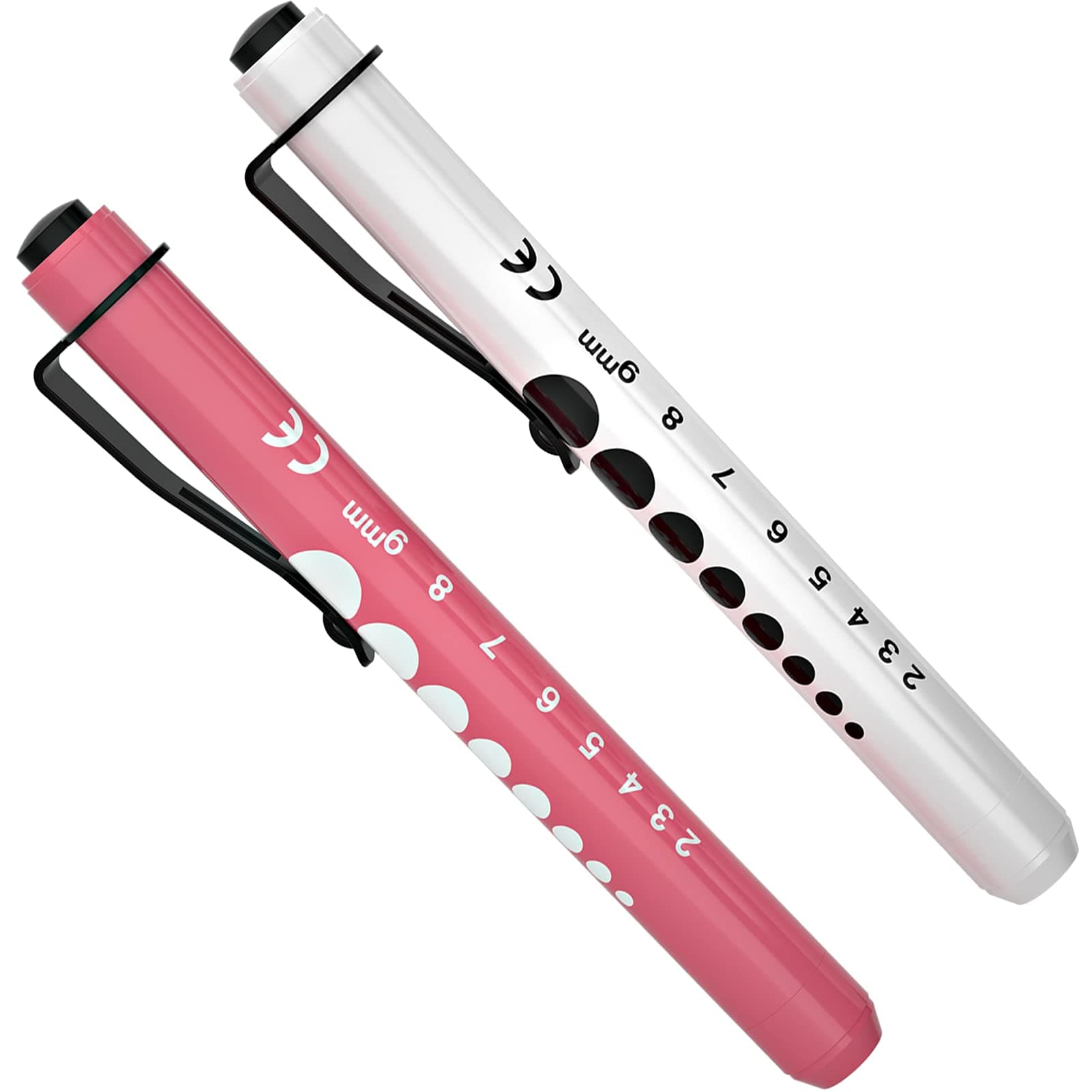 RISEMART Pen Lights for Nurses, 2 Pack Reusable Medical Pen Light with Pupil Gauge and Ruler, White Light LED Penlight for Nurse Student Doctors EMT(Pink and White)