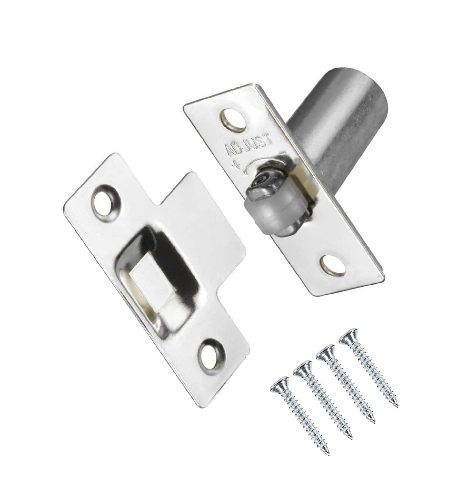 TERF® Adjustable Roller Catch Polished Nickel Roller Ball Door Latch Door Closer Ideal Internal Door Catch for Doors Cupboards Cabinets and Wardrobes Including Fixing Screw - Pack of 1